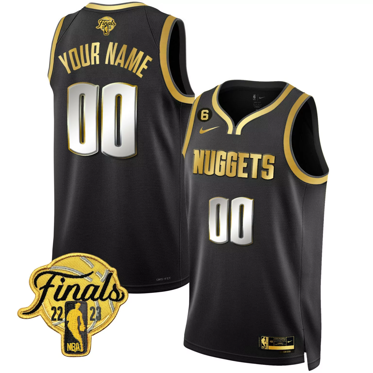 Custom Black denver nuggets 2023 finals patch gold custom jersey all stitched 4868