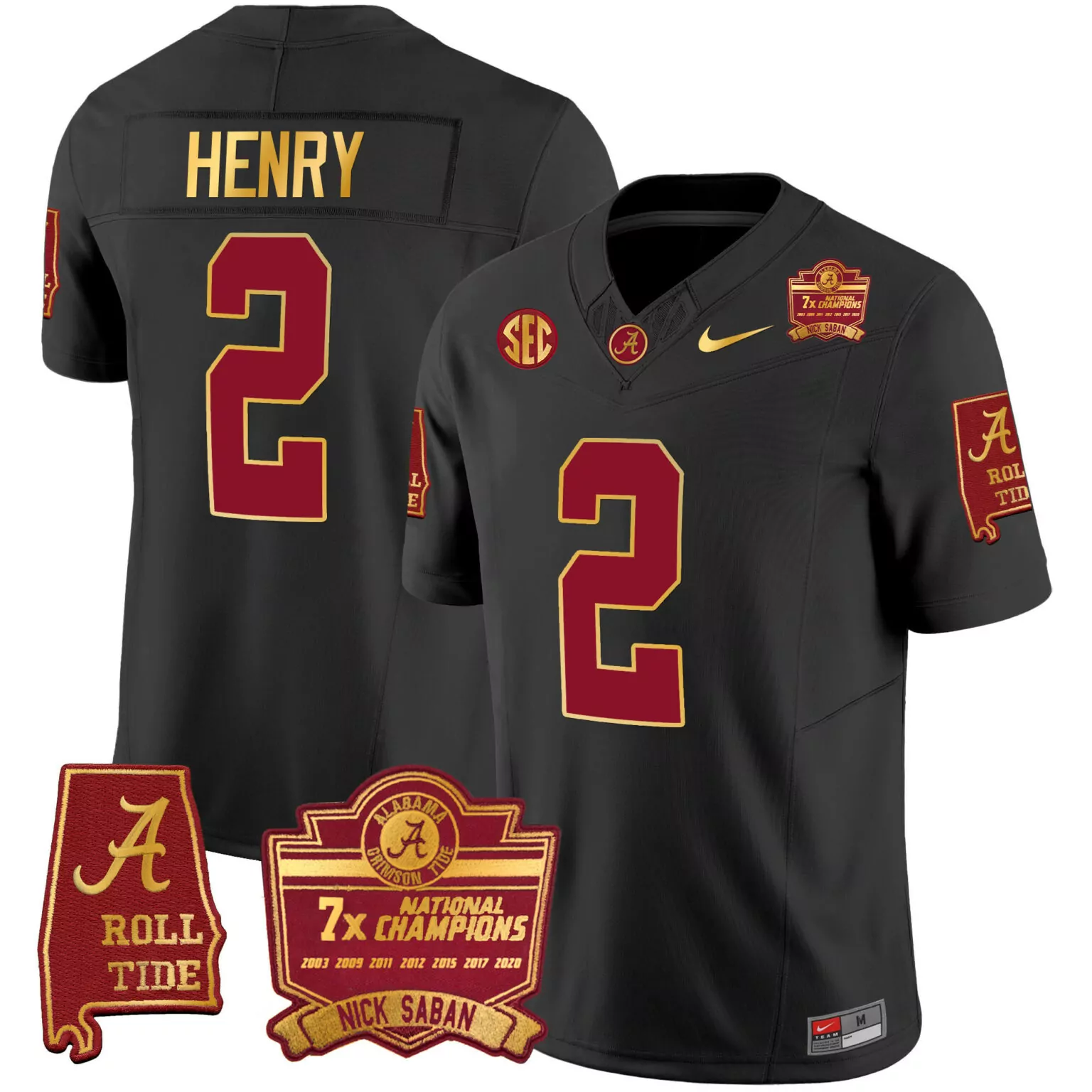 Personalized Black derrick henry alabama crimson tide nick saban 7x champions patch gold trim jersey all stitched 7147