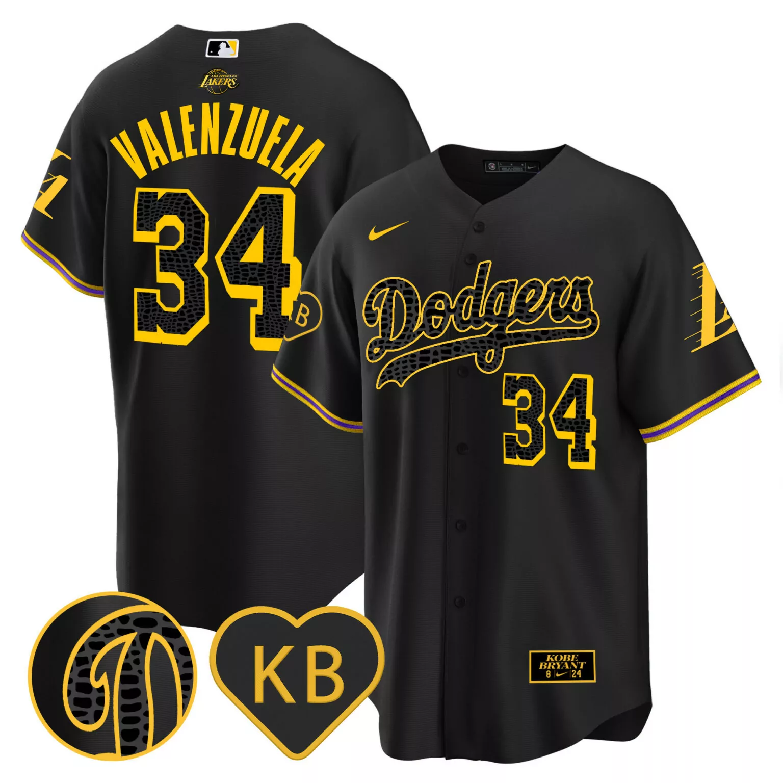 Custom Black fernando valenzuela los angeles dodgers 2024 mamba jersey all stitched 9530