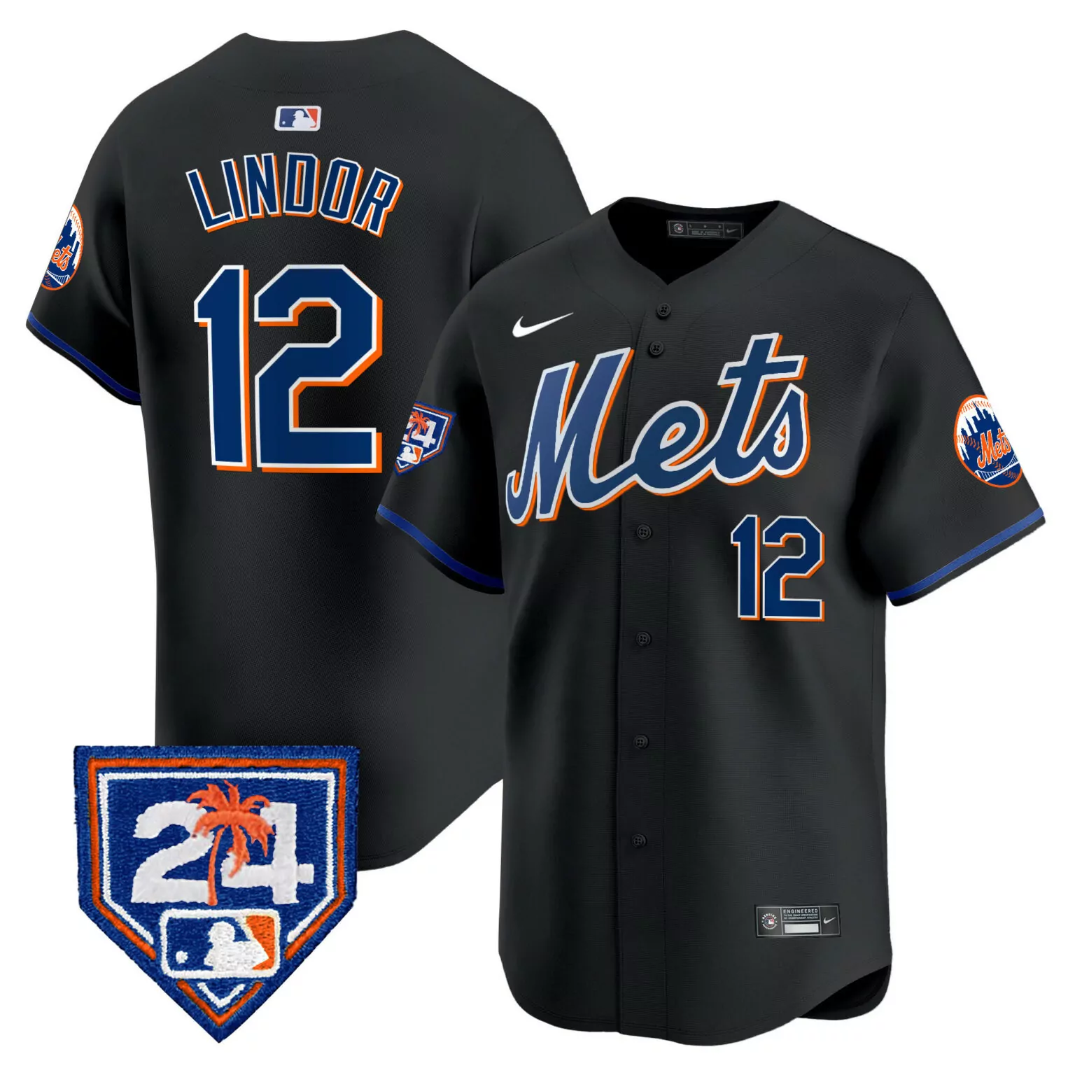 Customizable Black francisco lindor new york mets 2024 spring training jersey v2 all stitched 4095