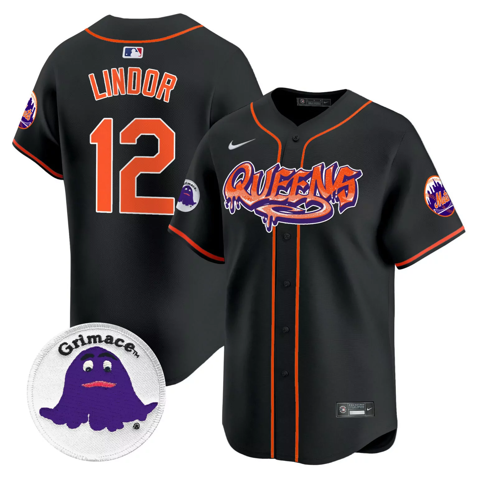 Custom Black francisco lindor new york mets queens graffiti jersey all stitched 2939