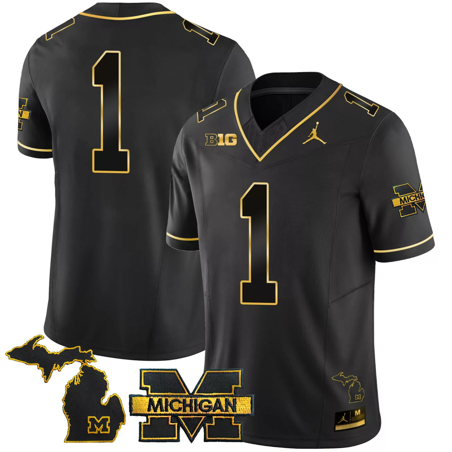 Customizable Black gold 1 team michigan wolverines 2024 vapor gold jersey all stitched 3012