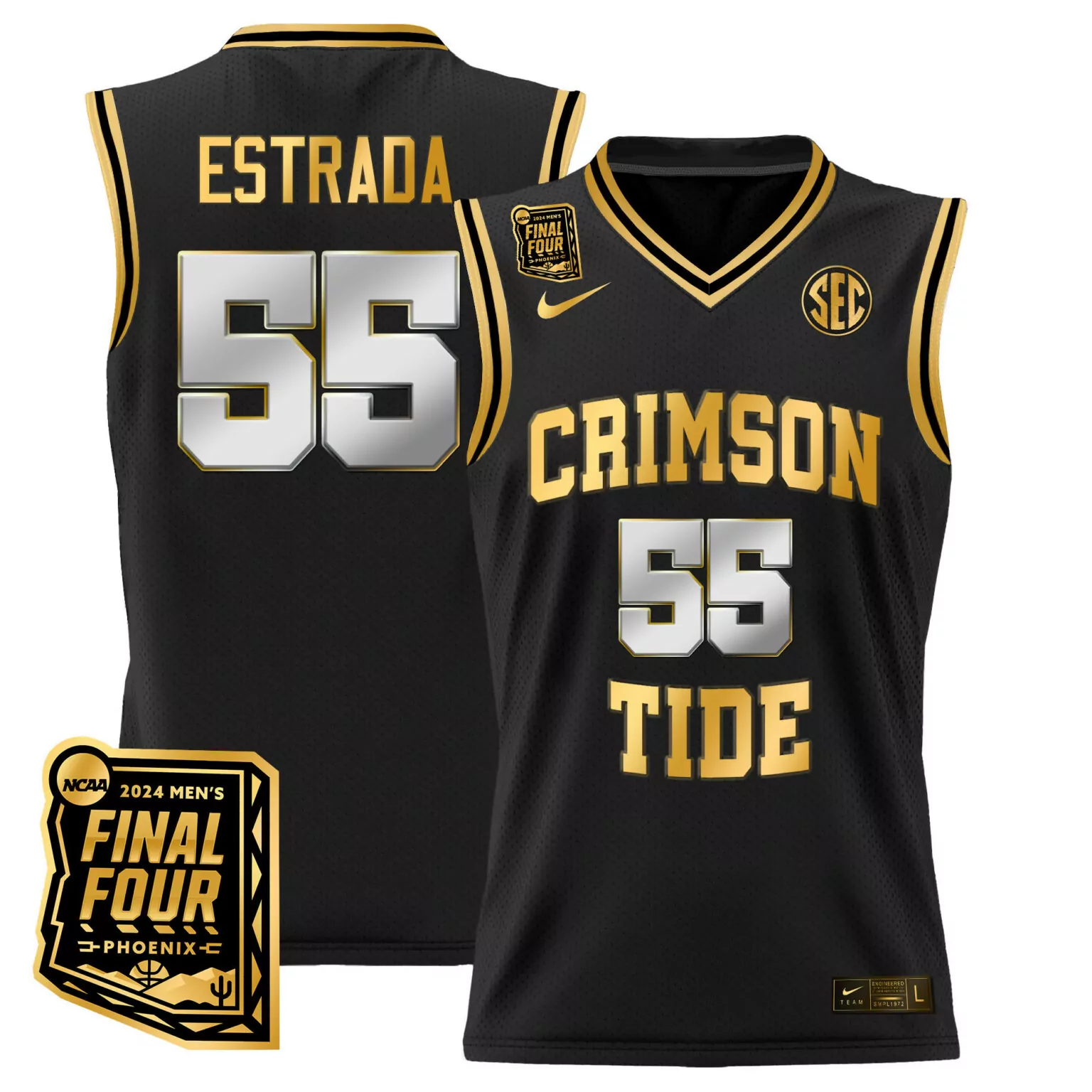 Custom Black gold aaron estrada alabama crimson tide 2024 final four patch jersey all stitched 7208