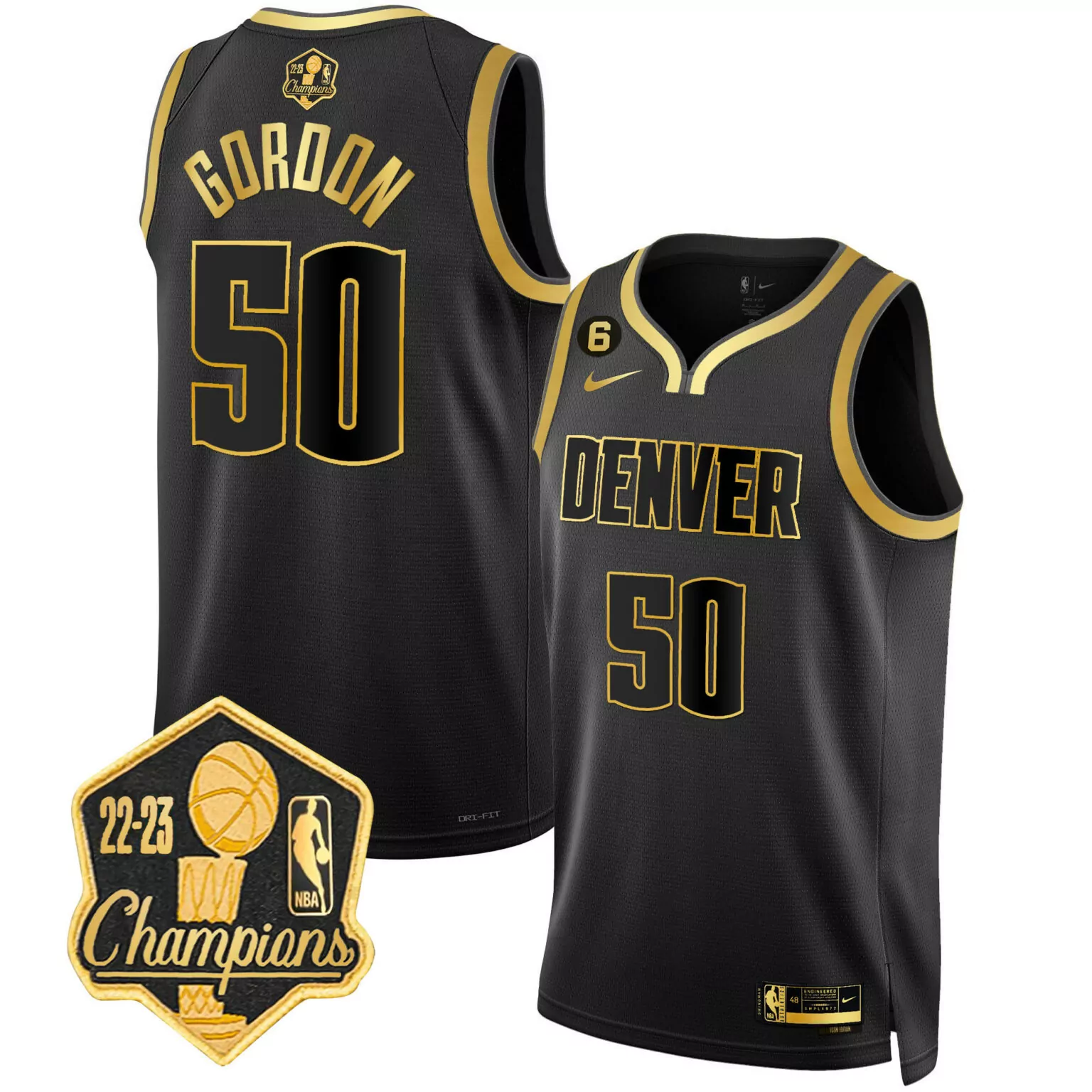 Customizable Black gold aaron gordon denver nuggets 2023 champions patch jersey all stitched 4120