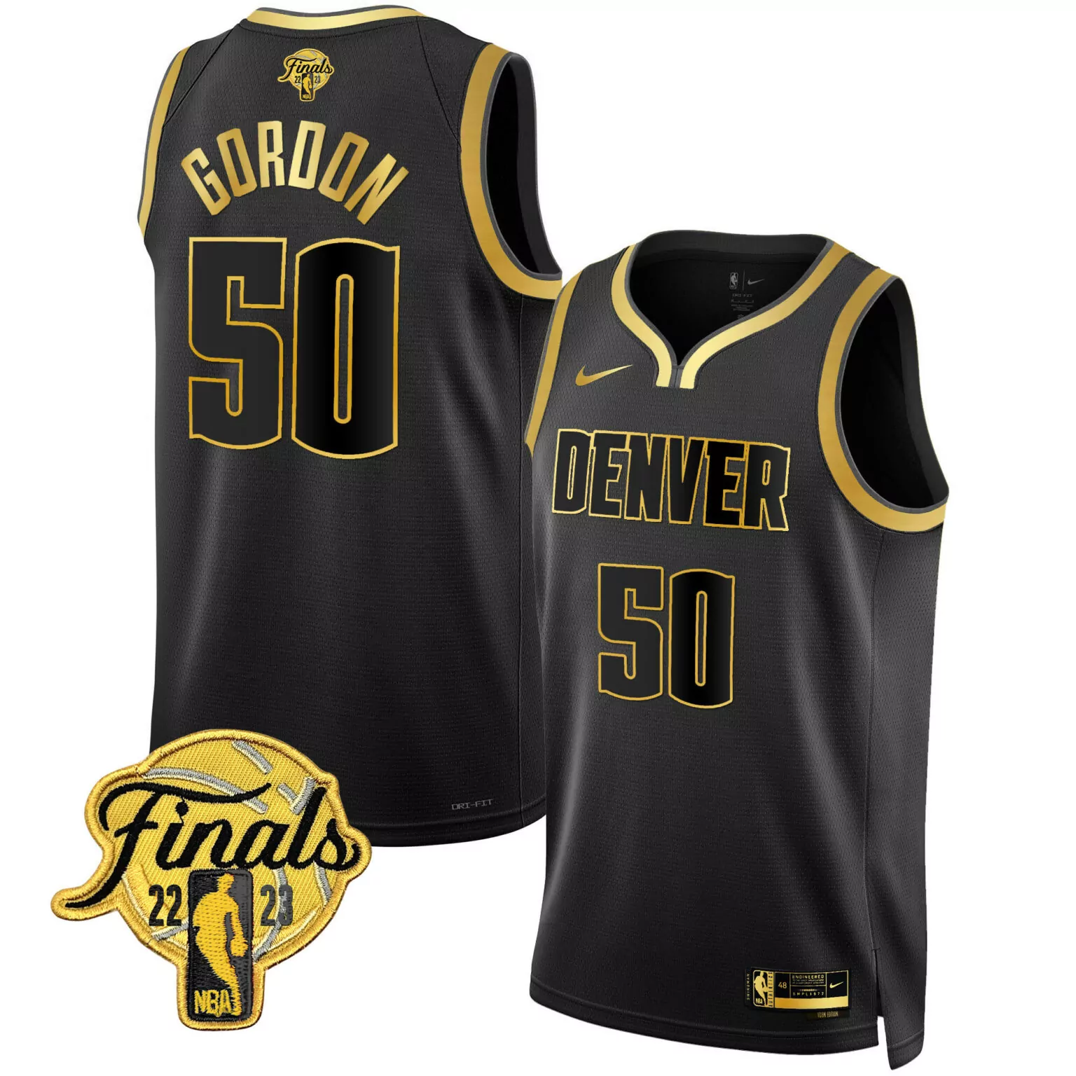 Custom Black gold aaron gordon denver nuggets 2023 finals patch collection jersey v2 all stitched 1190