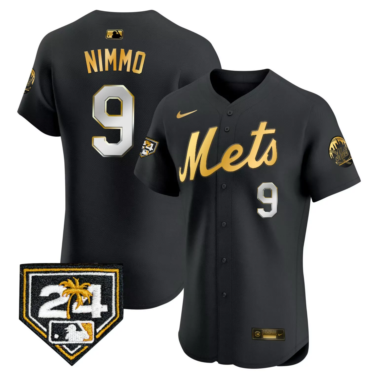 Customizable Black gold brandon nimmo new york mets 2024 spring training jersey v2 all stitched 8950