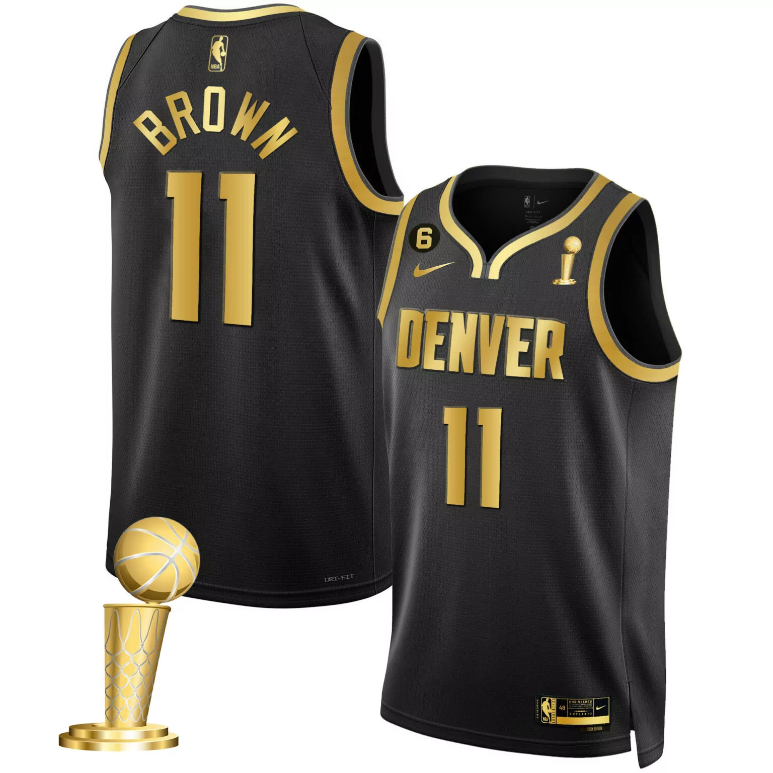 Personalized Black gold bruce brown denver nuggets 2023 champions black white gold jersey all stitched 8484