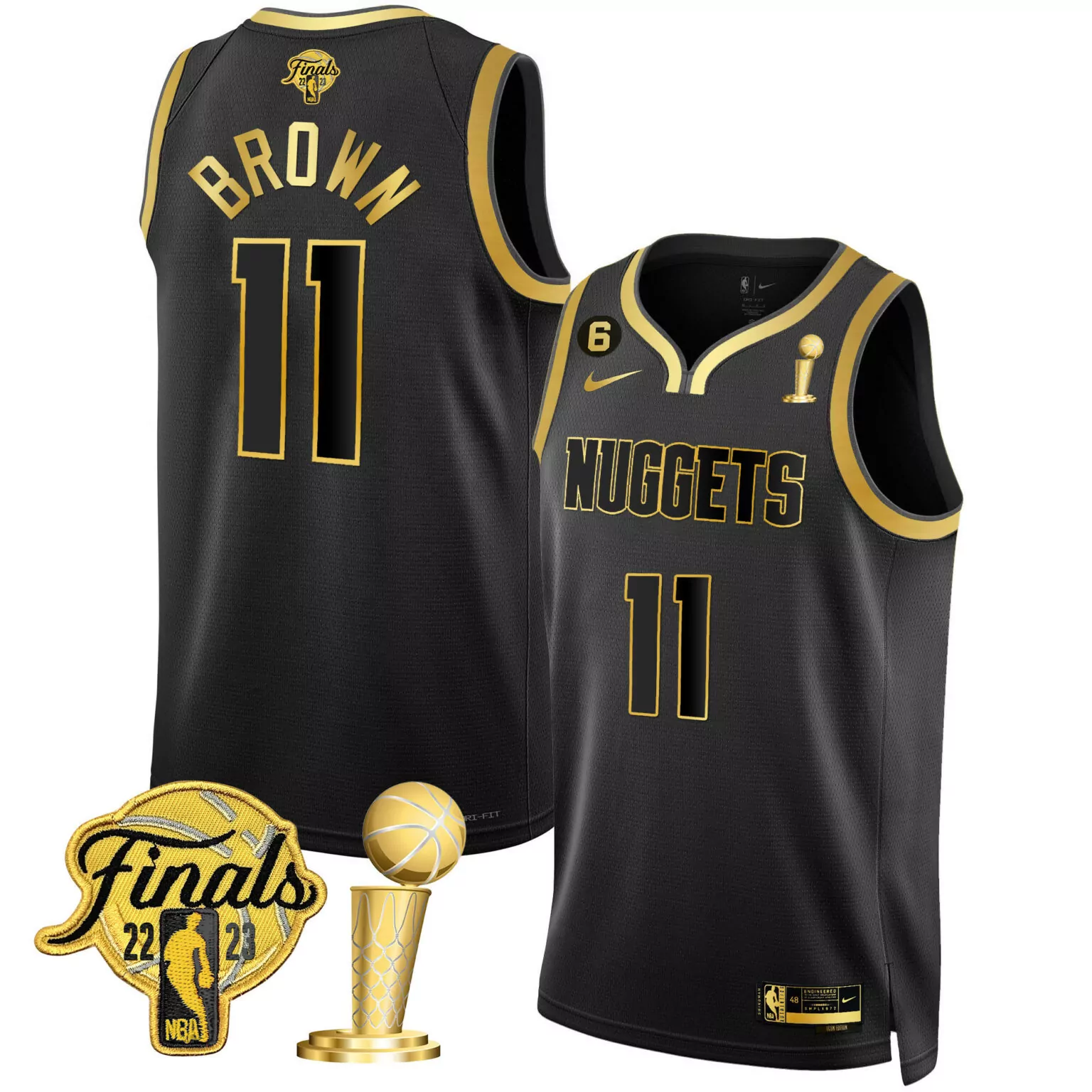 Personalized Black gold bruce brown denver nuggets 2023 finals champions patch gold jersey all stitched 8508