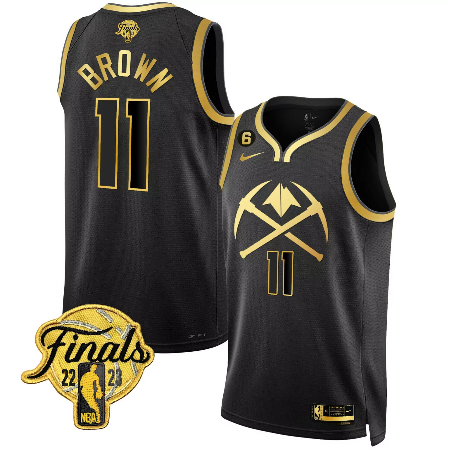 Customizable Black gold bruce brown denver nuggets 2023 finals patch gold special jersey v2 all stitched 1252