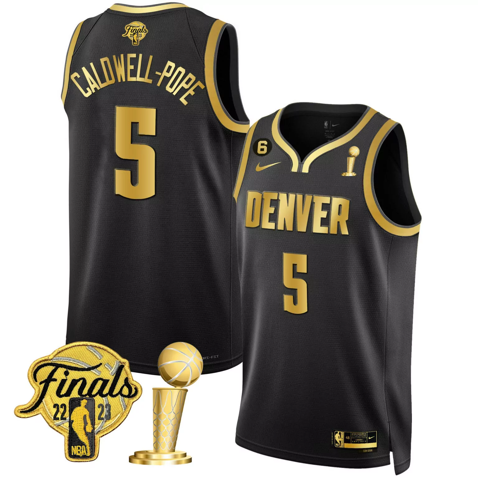 Custom Black gold caldwell pope denver nuggets 2023 finals champions black white gold jersey all stitched 2009