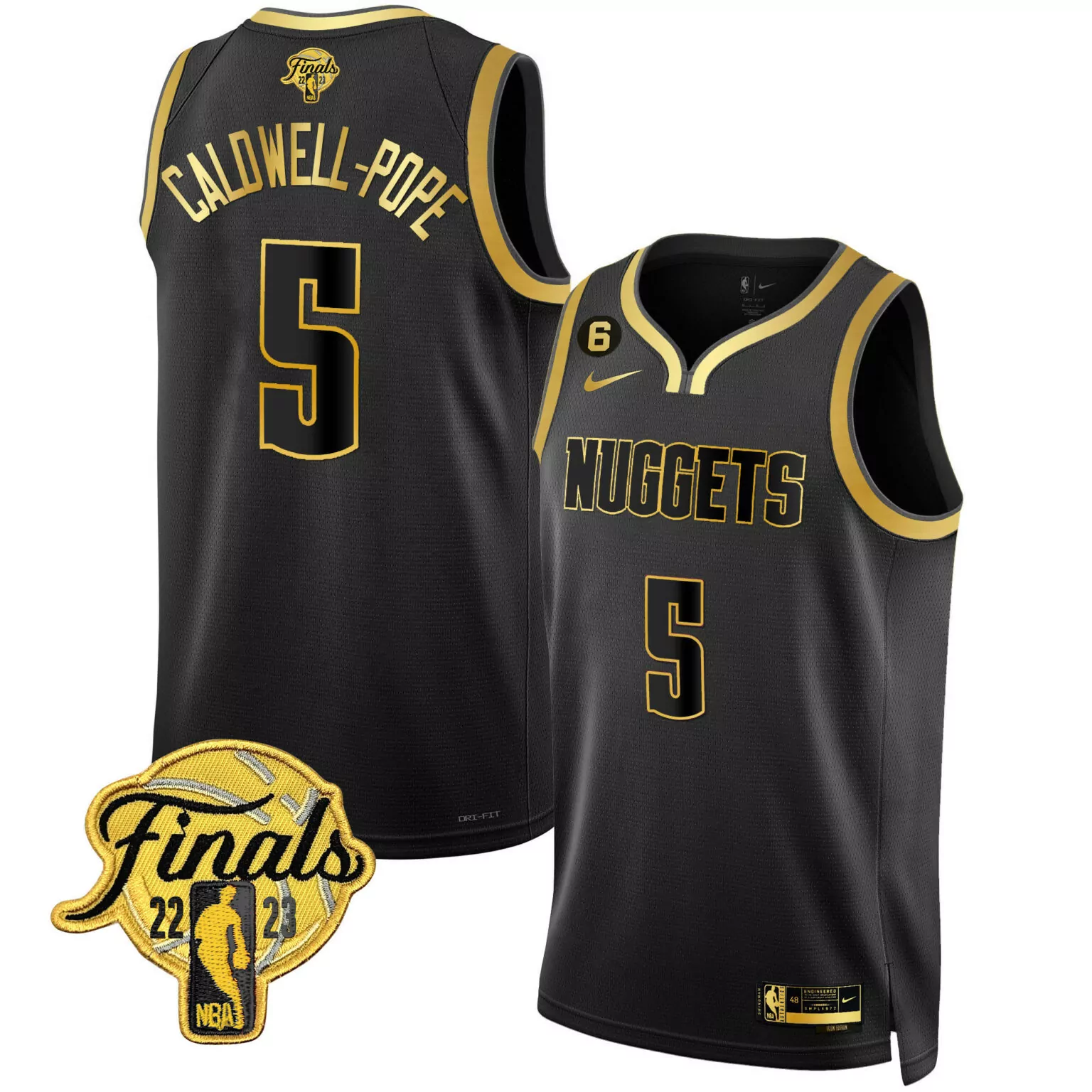 Personalized Black gold caldwell pope denver nuggets 2023 finals patch gold jersey all stitched 3110