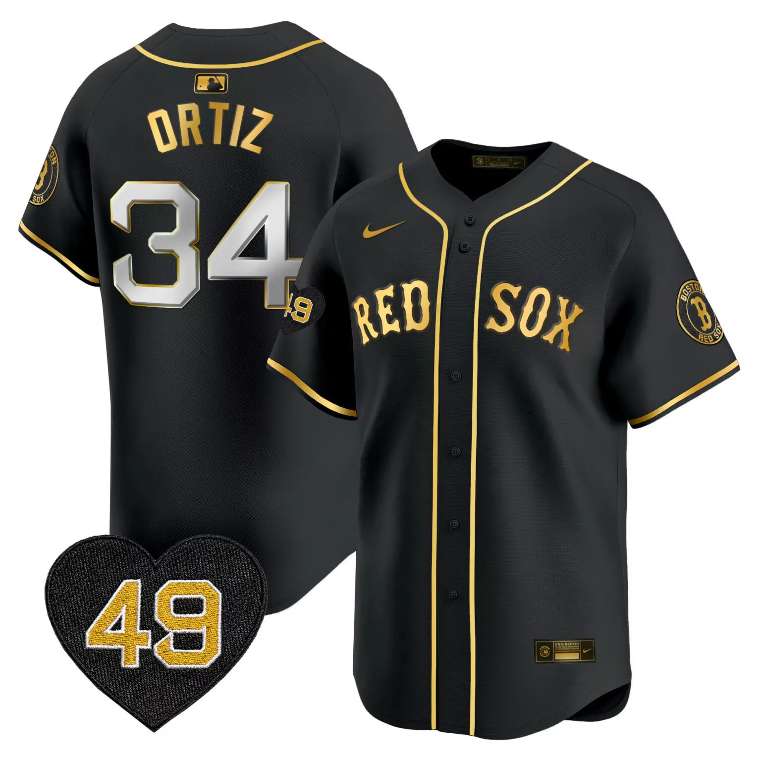 Personalized Black gold david ortiz boston red sox tim wakefield patch jersey all stitched 6546
