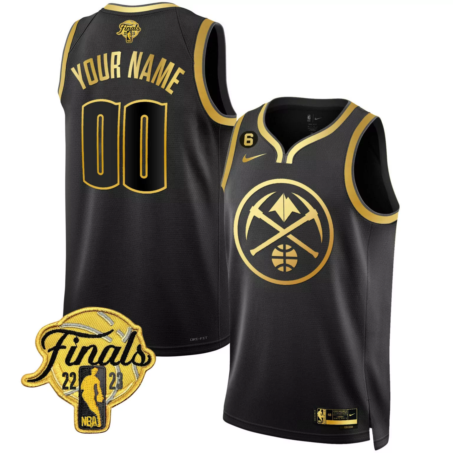 Customizable Black gold denver nuggets 2023 finals patch gold special custom jersey all stitched 7180