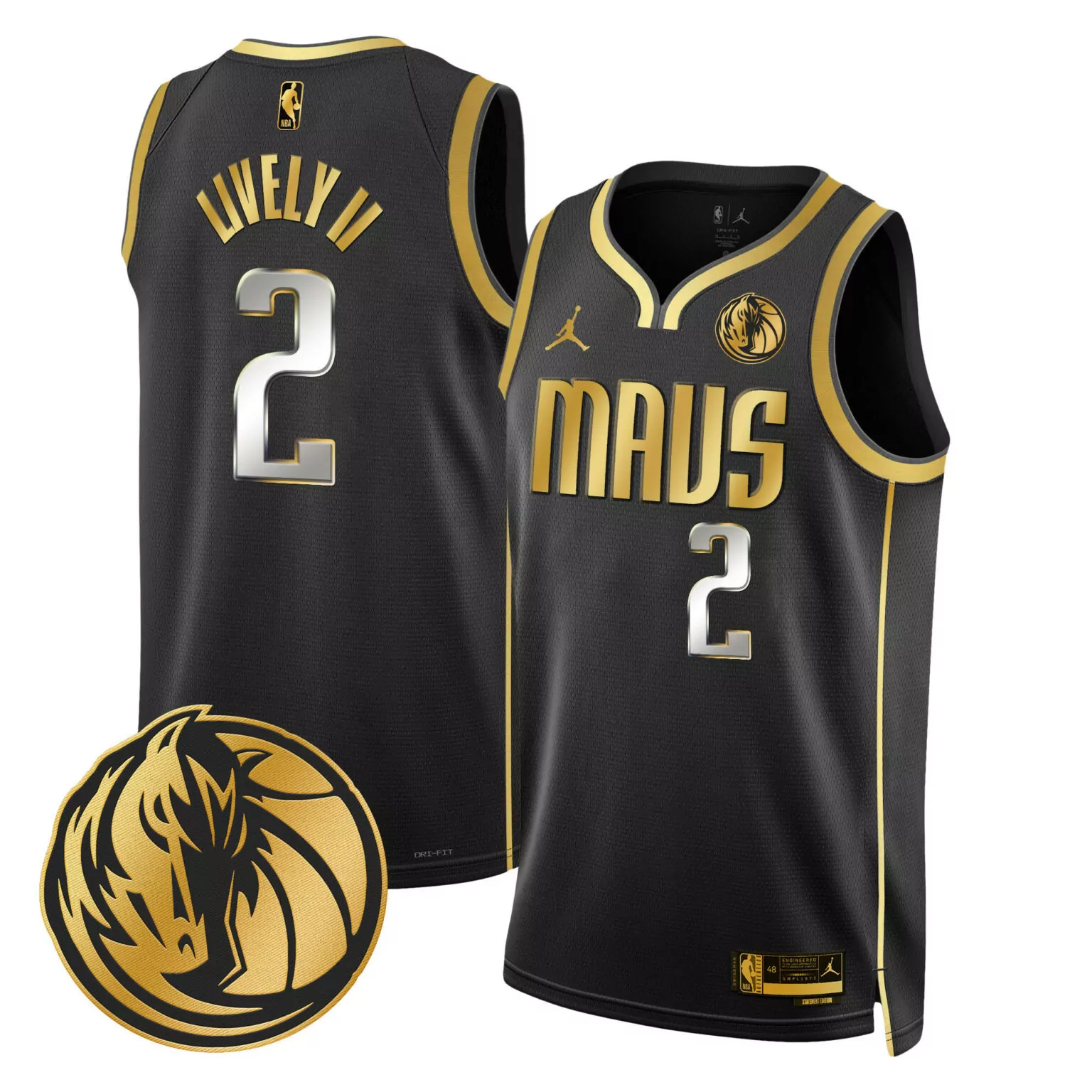 Personalized Black gold dereck lively ii dallas mavericks swingman jersey v2 all stitched 6114
