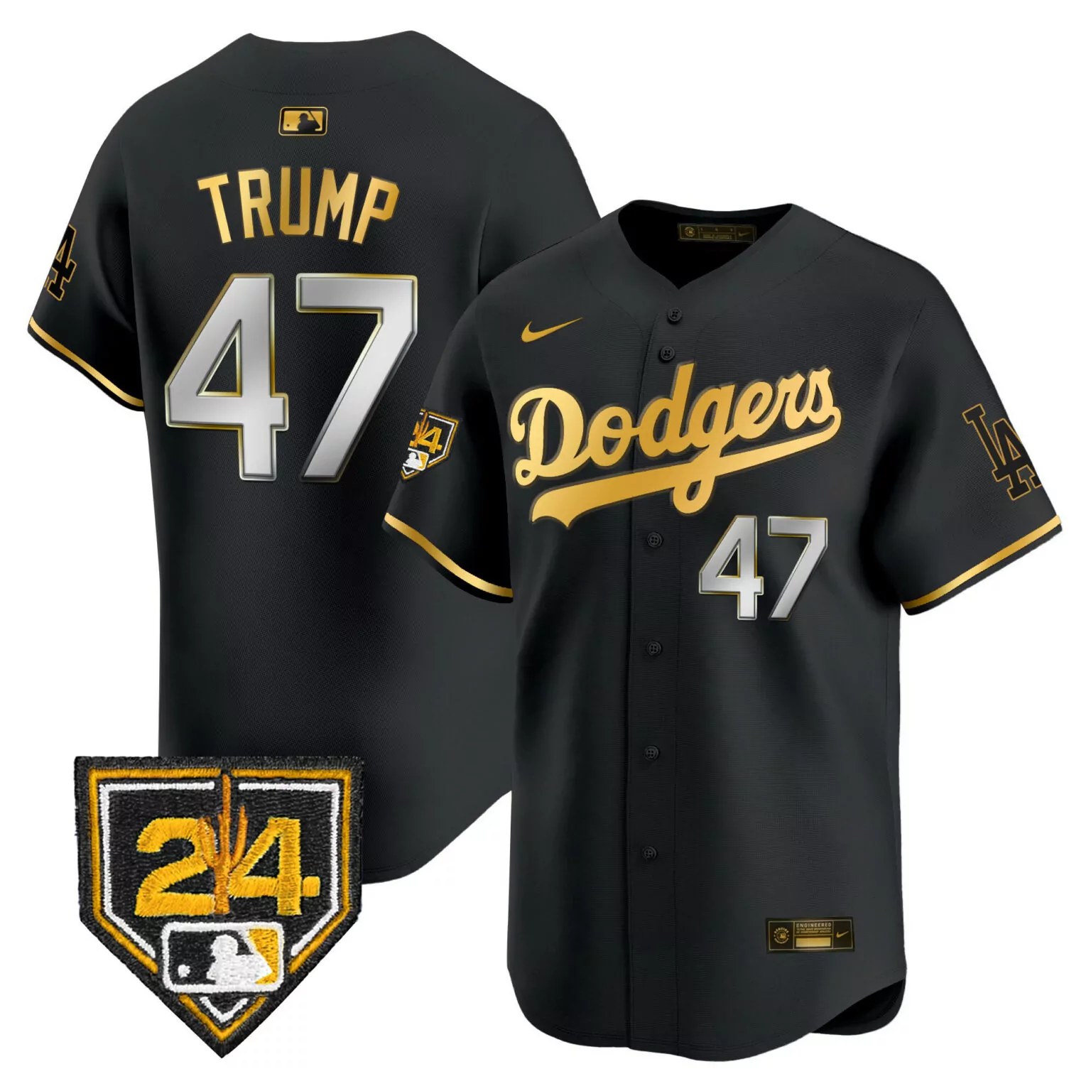 Custom Black gold donald trump los angeles dodgers 2024 spring training patch jersey all stitched 1203