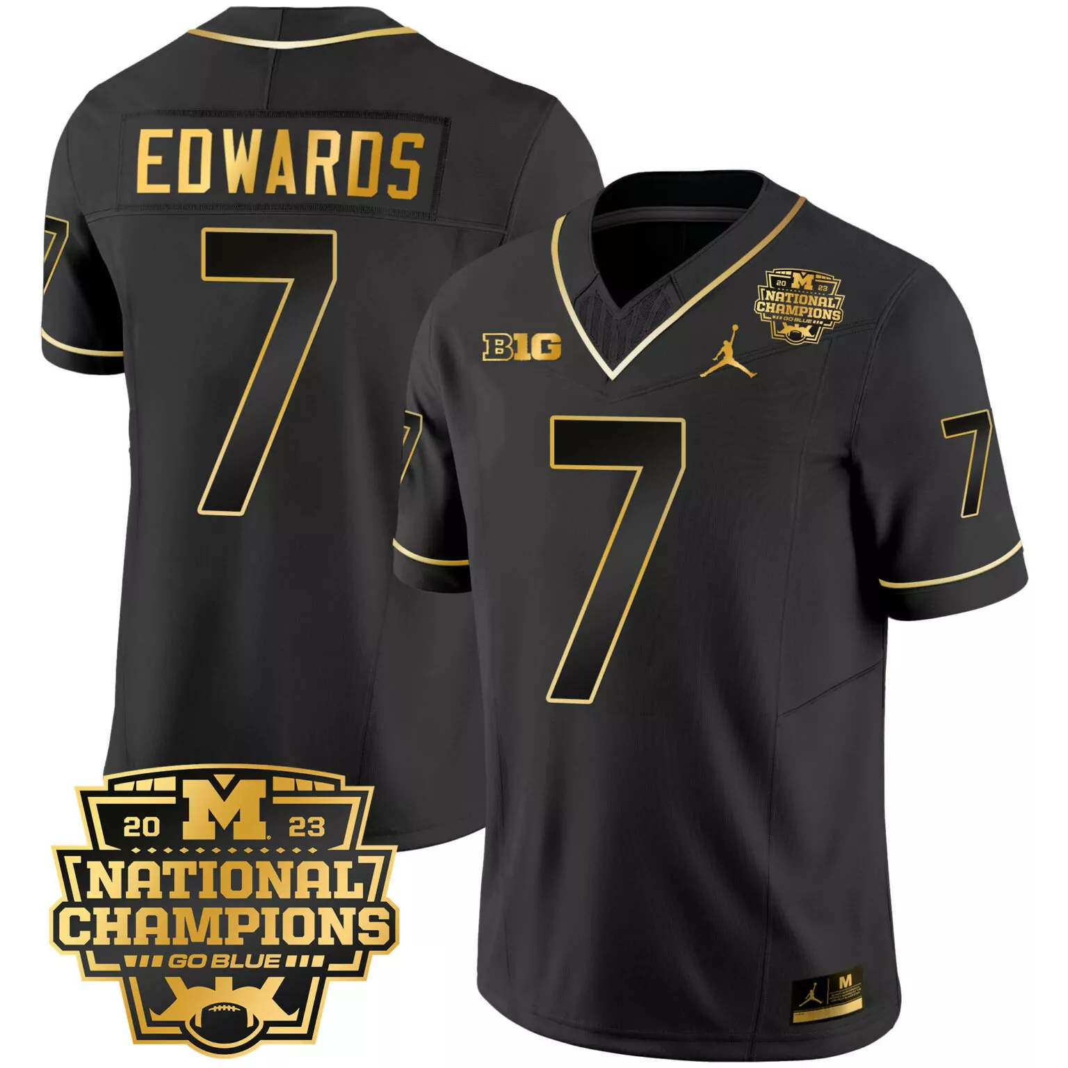 Custom Black gold donovan edwards michigan wolverines 2023 national champions patch gold jersey v2 all stitched 4536