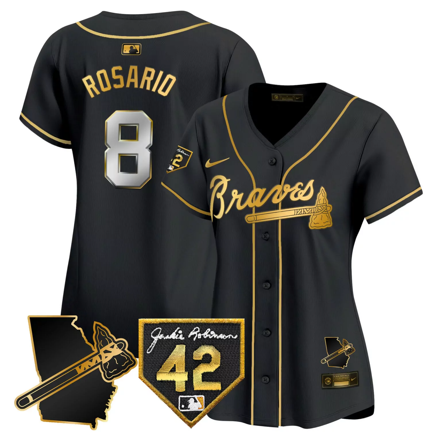 Customizable Black gold eddie rosario atlanta braves 2024 robinson georgia patch jersey all stitched 1840