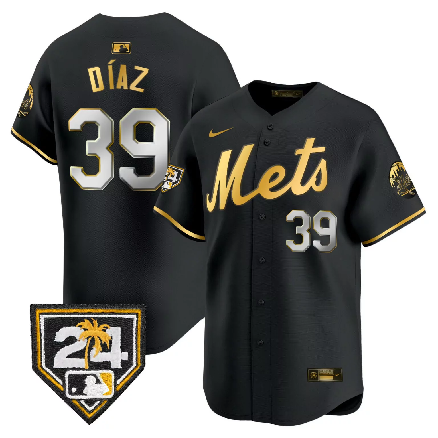 Custom Black gold edwin diaz new york mets 2024 spring training jersey v2 all stitched 6891