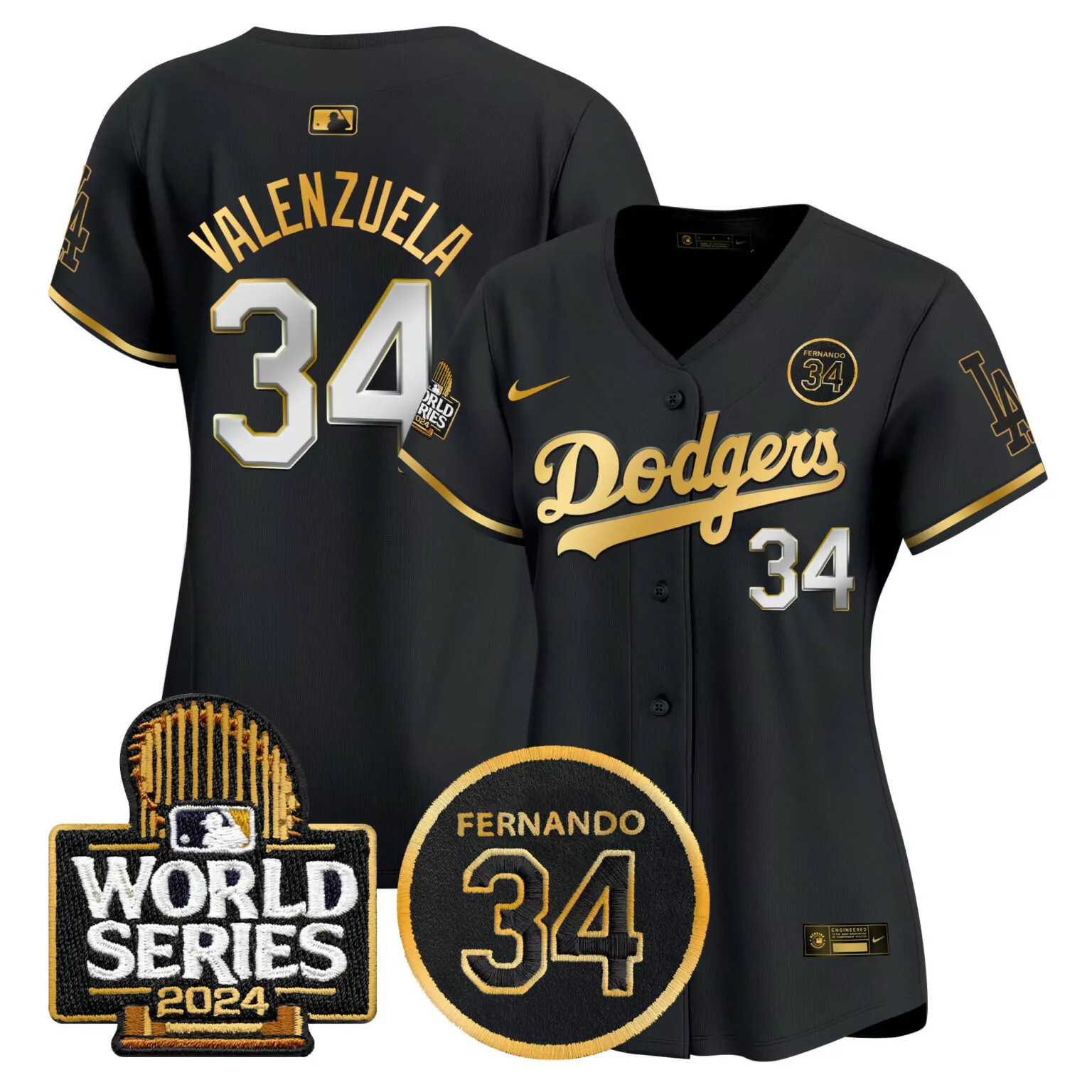 Personalized Black gold fernando valenzuela los angeles dodgers valenzuela memorial 2024 world series patch jersey all stitched 9528