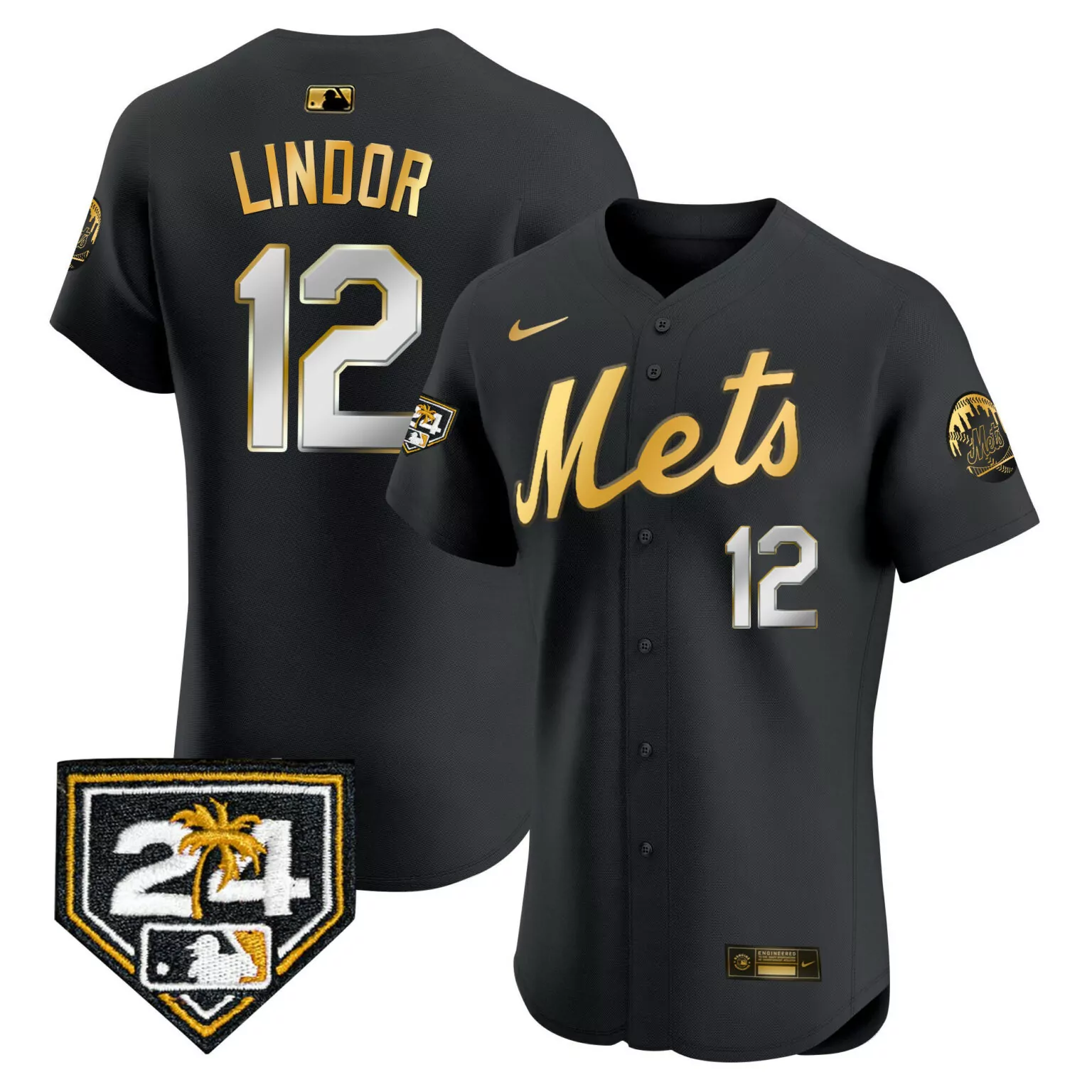 Customizable Black gold francisco lindor new york mets 2024 spring training jersey v2 all stitched 3504