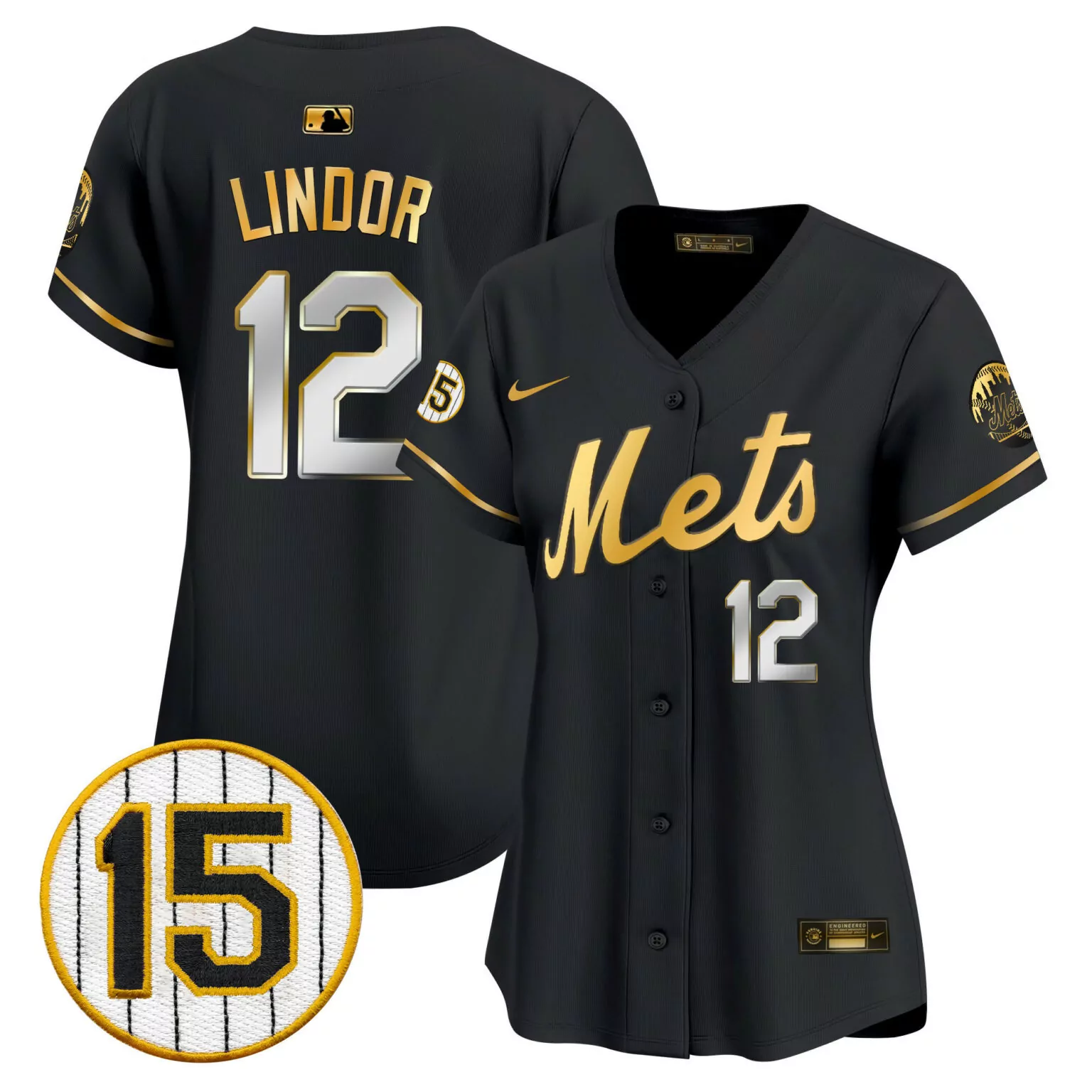 Custom Black gold francisco lindor new york mets jerry grote patch jersey all stitched 8159