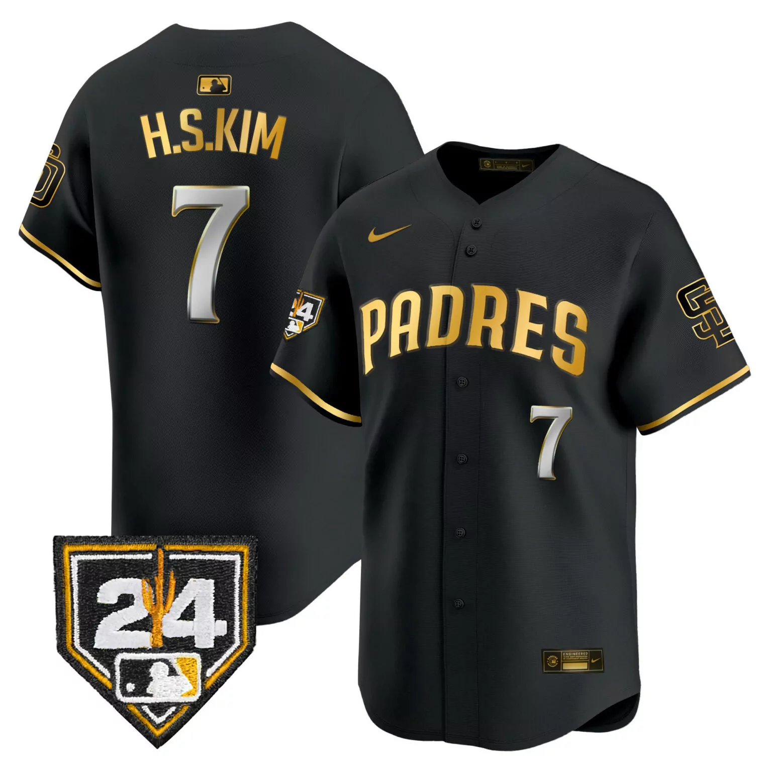 Personalized Black gold ha seong kim san diego padres 2024 spring training patch jersey all stitched 6868