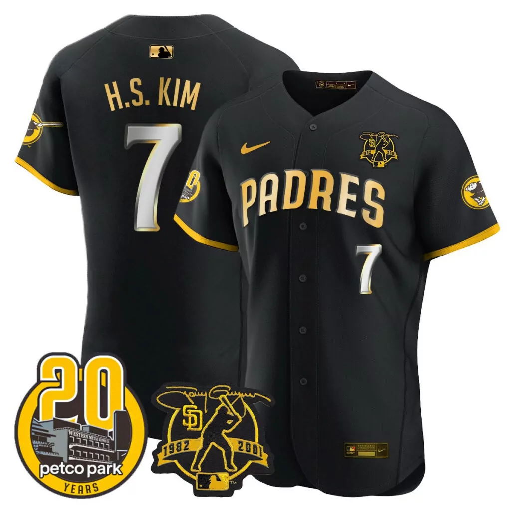 Customizable Black gold ha seong kim san diego padres tony gwynn petco park 20th patch jersey all stitched 7329