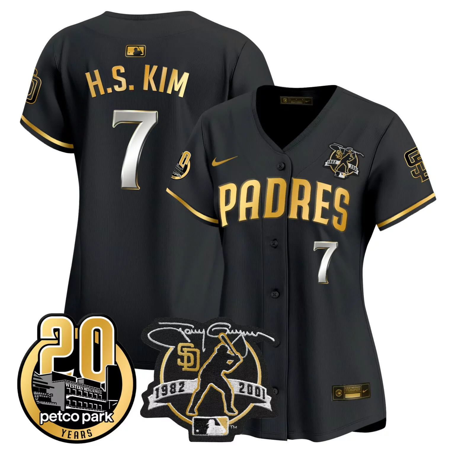 Customizable Black gold ha seong kim san diego padres tony gwynn petco park 20th patch jersey all stitched 7329