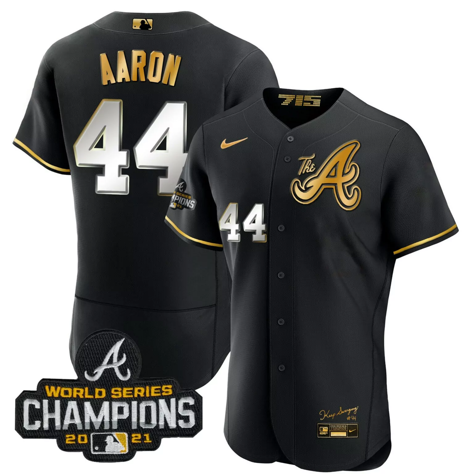 Customizable Black gold hank aaron atlanta braves champions city connect gold jersey all stitched 6479