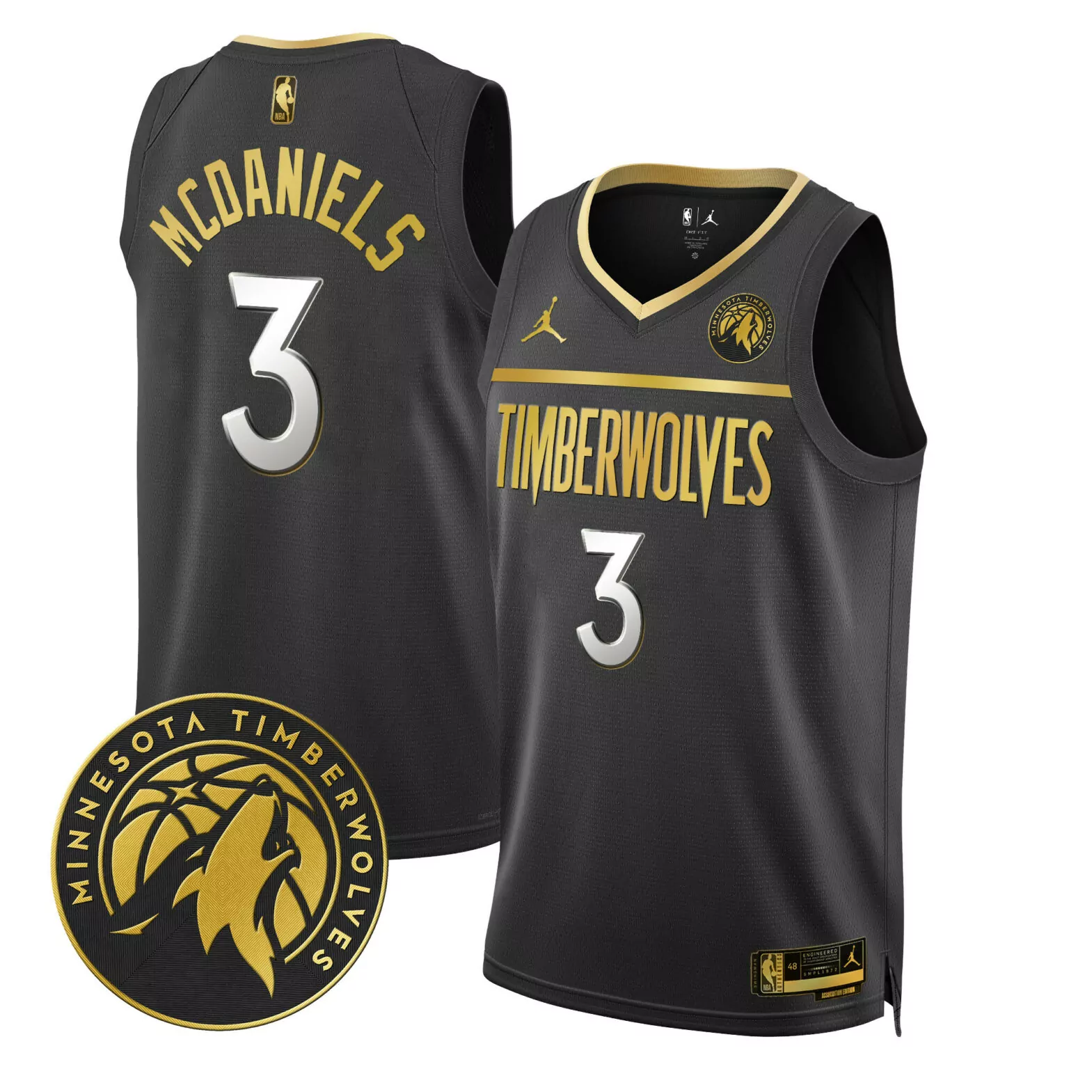 Customizable Black gold jaden mcdaniels minnesota timberwolves swingman jersey v2 all stitched 8465