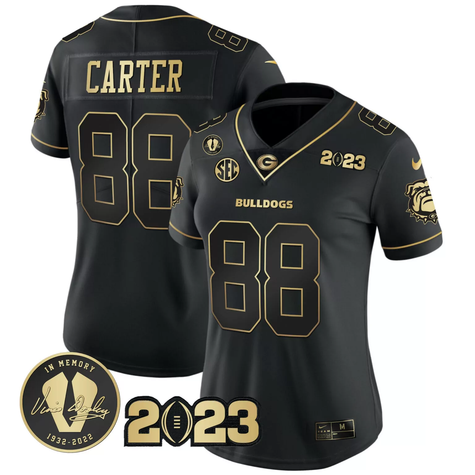 Custom Black gold jalen carter georgia bulldogs 2023 champions gold jersey all stitched 5924