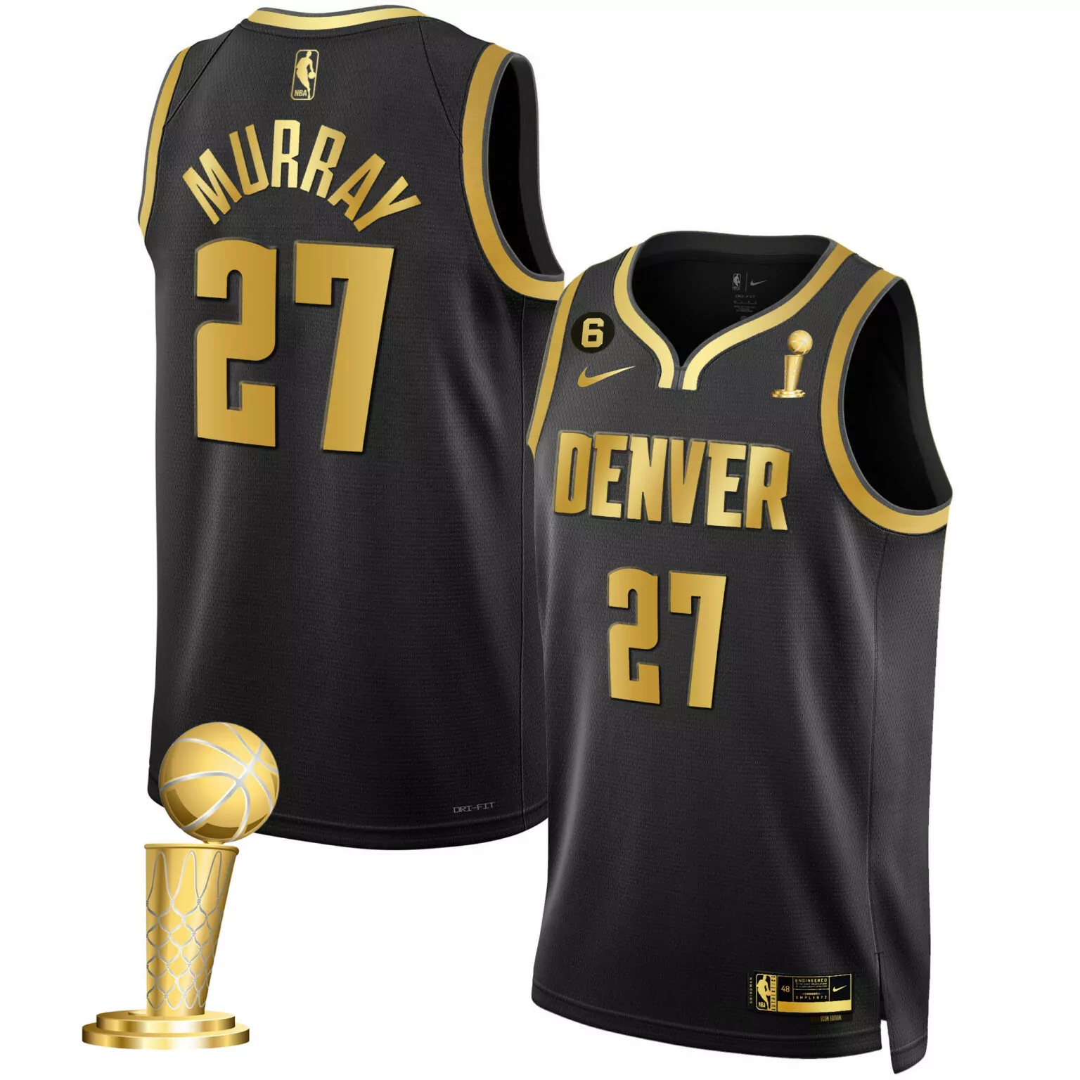 Custom Black gold jamal murray denver nuggets 2023 champions black white gold jersey all stitched 5300