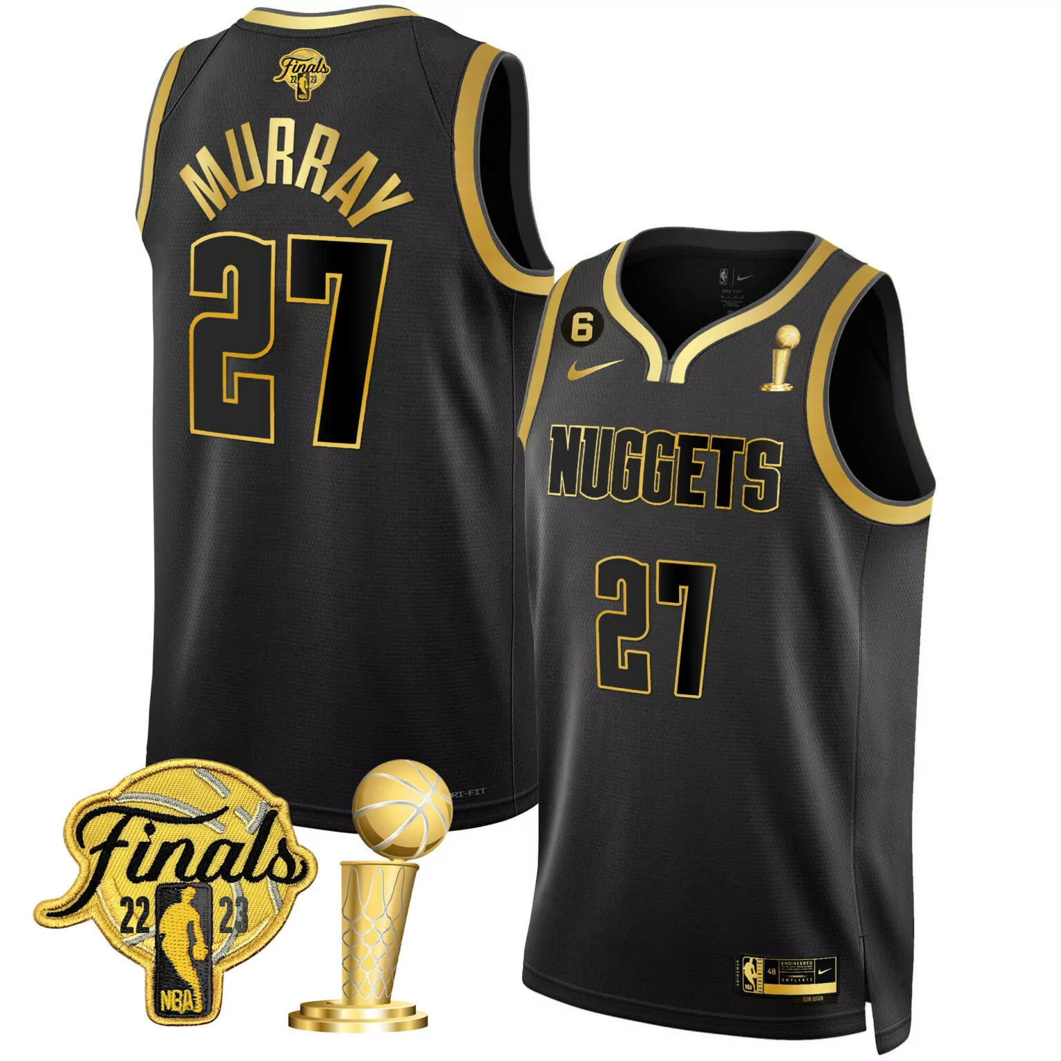 Personalized Black gold jamal murray denver nuggets 2023 finals champions patch gold jersey all stitched 3675
