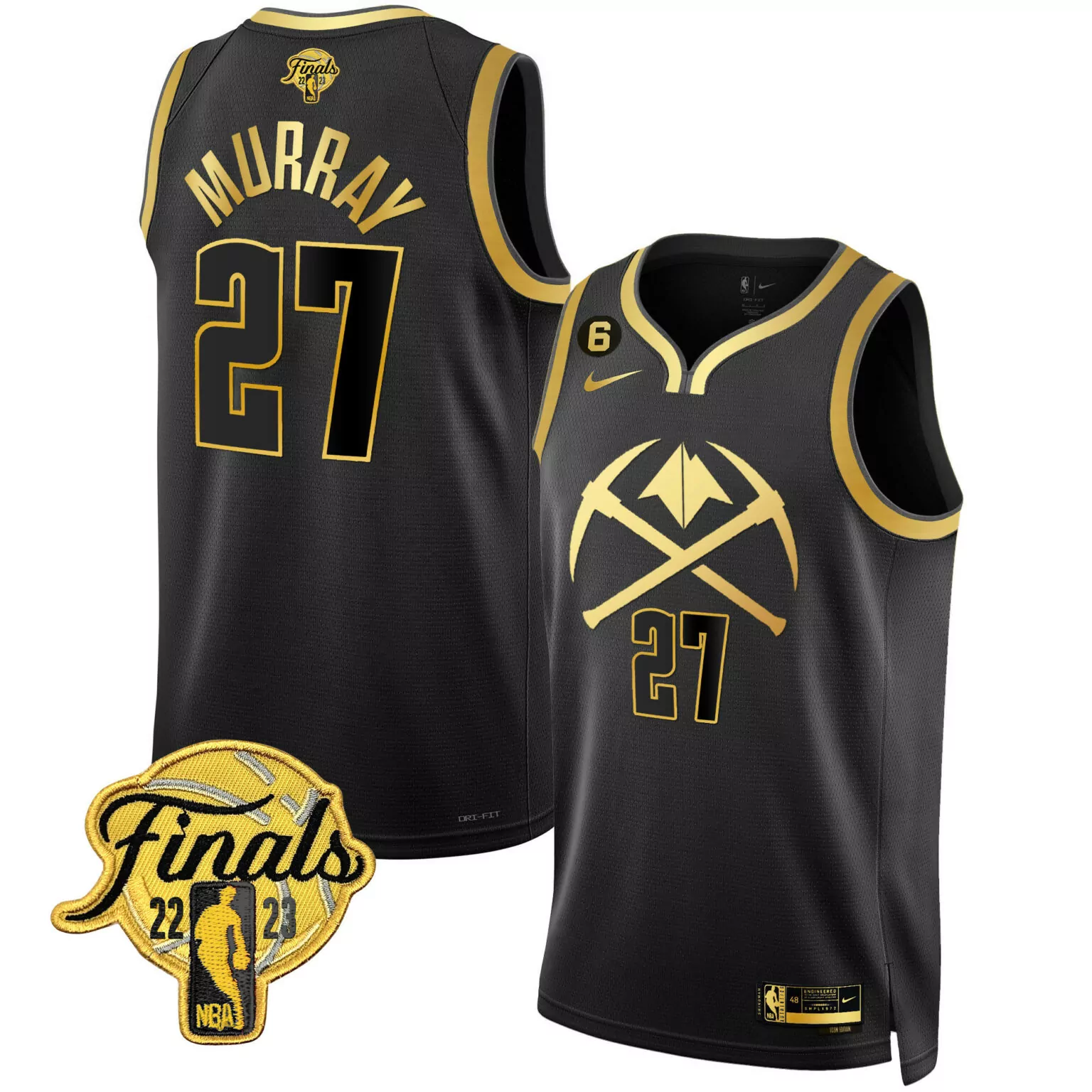 Custom Black gold jamal murray denver nuggets 2023 finals patch gold special jersey v2 all stitched 1222