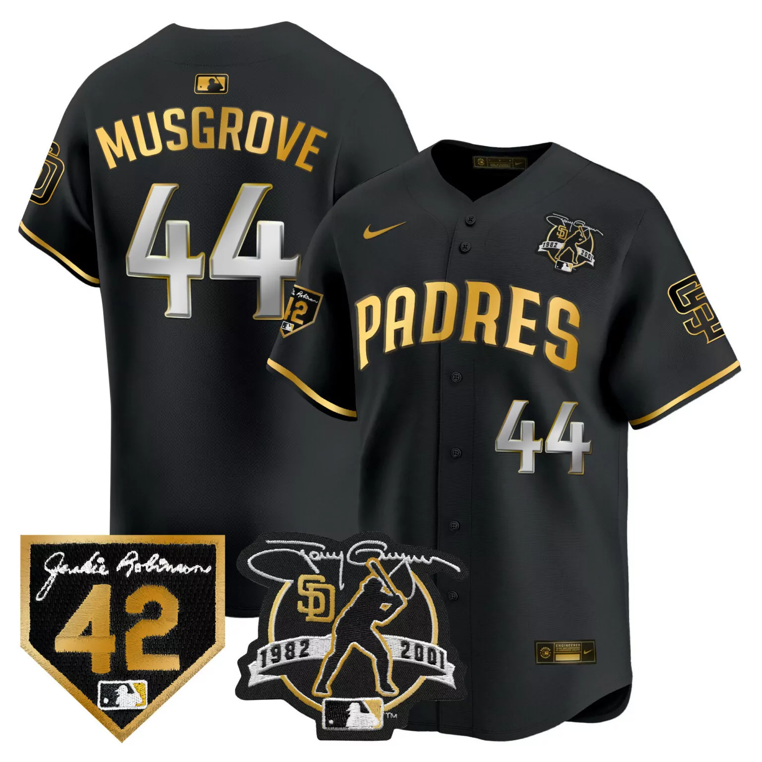Customizable Black gold joe musgrove san diego padres 2024 tony gwynn robinson patch jersey all stitched 1170