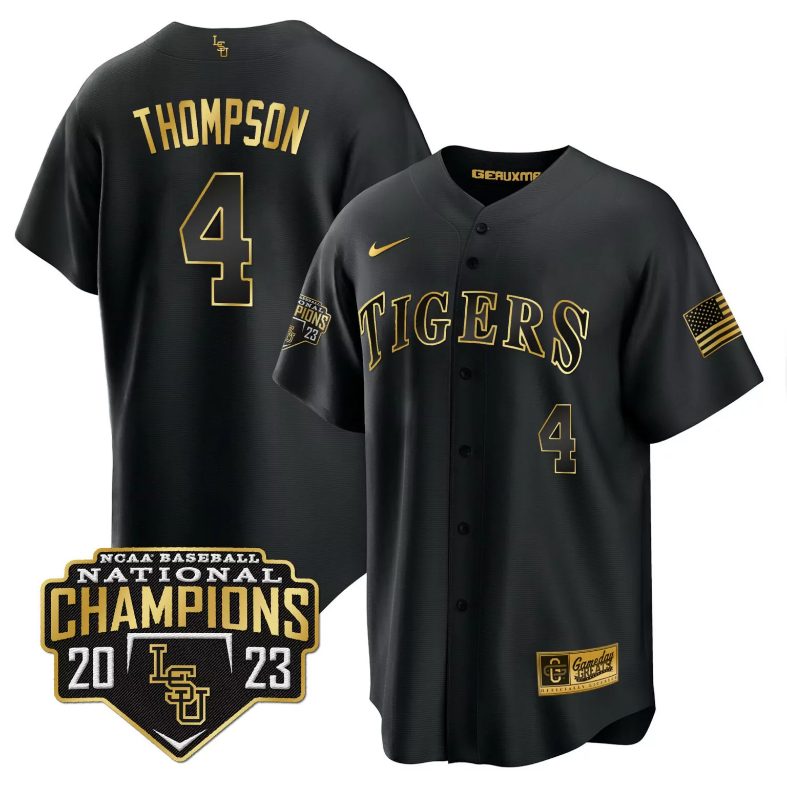 Customizable Black gold jordan thompson lsu tigers 2023 national champions gold cool jersey v5 all stitched 9098