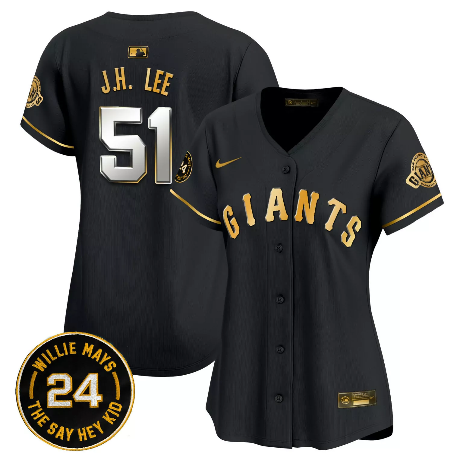 Custom Black gold jung hoo lee san francisco giants 2024 willie mays patch jersey all stitched 9500
