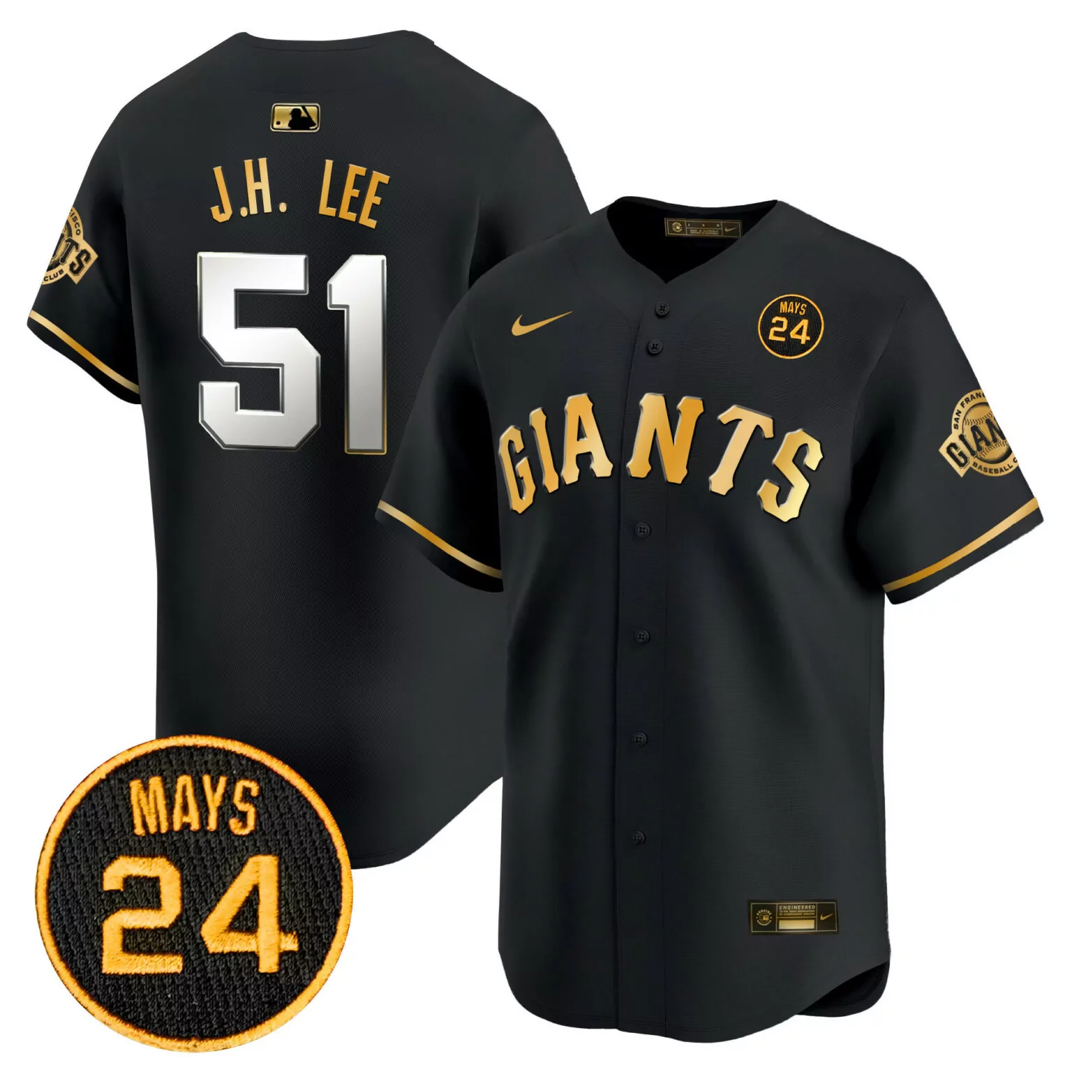 Custom Black gold jung hoo lee san francisco giants 2024 willie mays patch jersey all stitched 9500