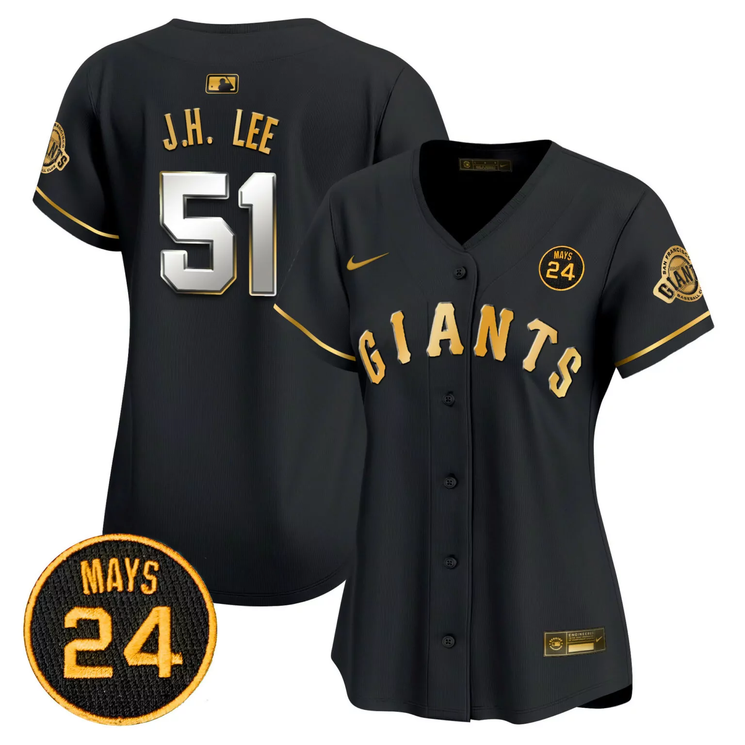 Custom Black gold jung hoo lee san francisco giants 2024 willie mays patch jersey all stitched 9500