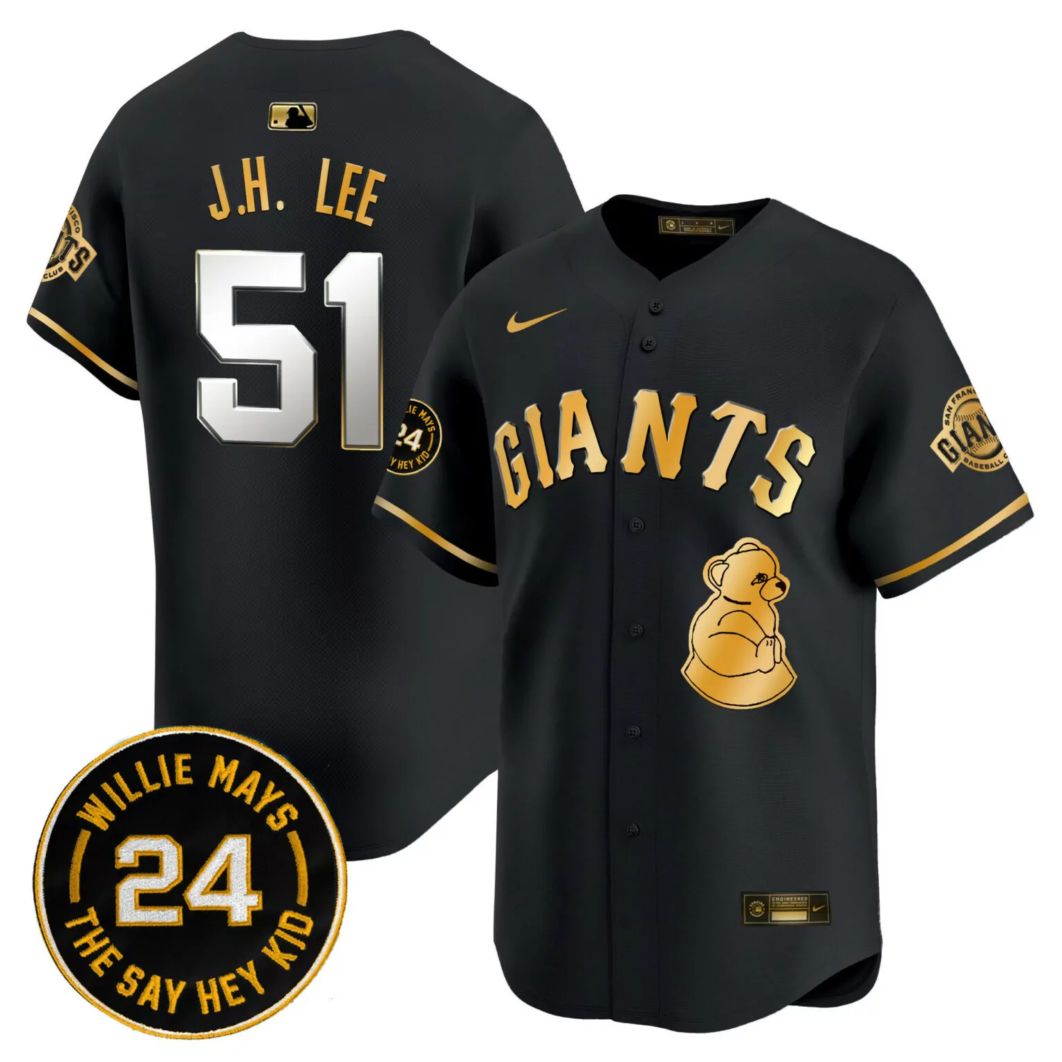 Custom Black gold jung hoo lee san francisco giants 2024 willie mays patch jersey all stitched 9500