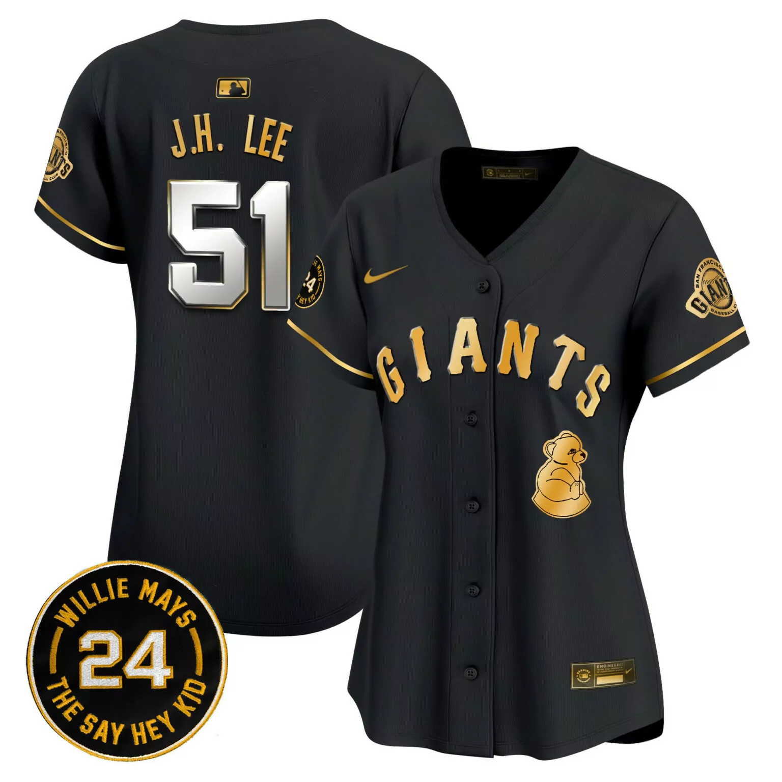 Custom Black gold jung hoo lee san francisco giants 2024 willie mays patch jersey all stitched 9500