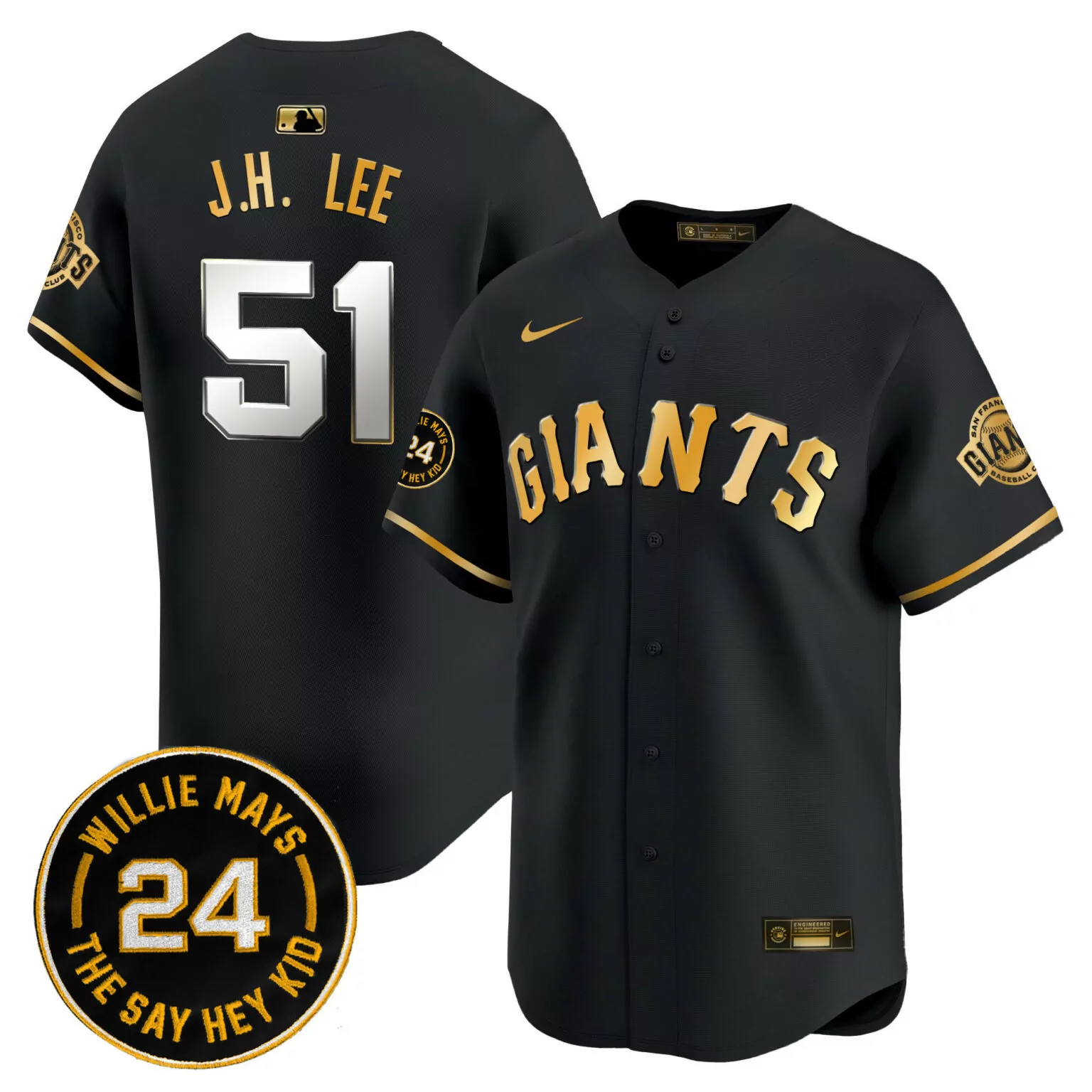 Customizable Black gold jung hoo lee san francisco giants 2024 willie mays patch jersey v5 all stitched 2801