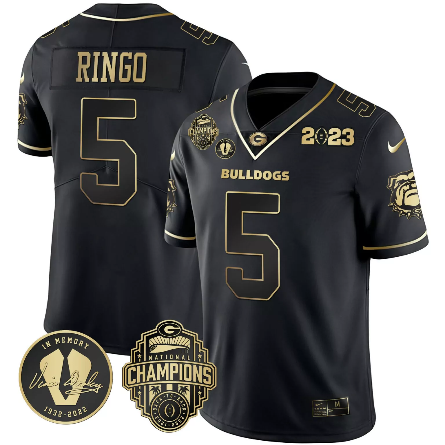 Customizable Black gold kelee ringo georgia bulldogs 2023 champions vince dooley patch gold jersey all stitched 3796