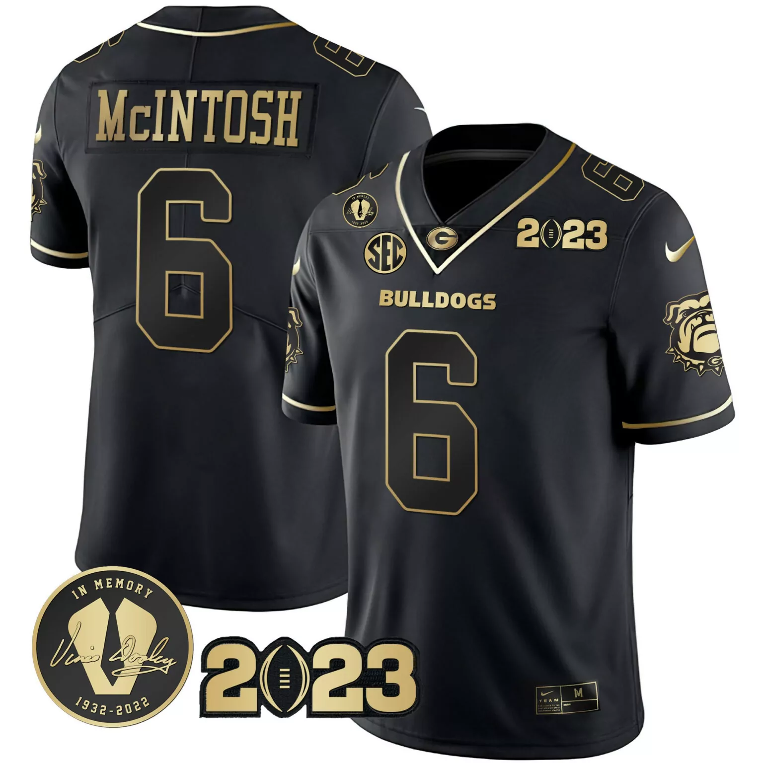 Custom Black gold kenny mcintosh georgia bulldogs 2023 champions gold jersey all stitched 6152