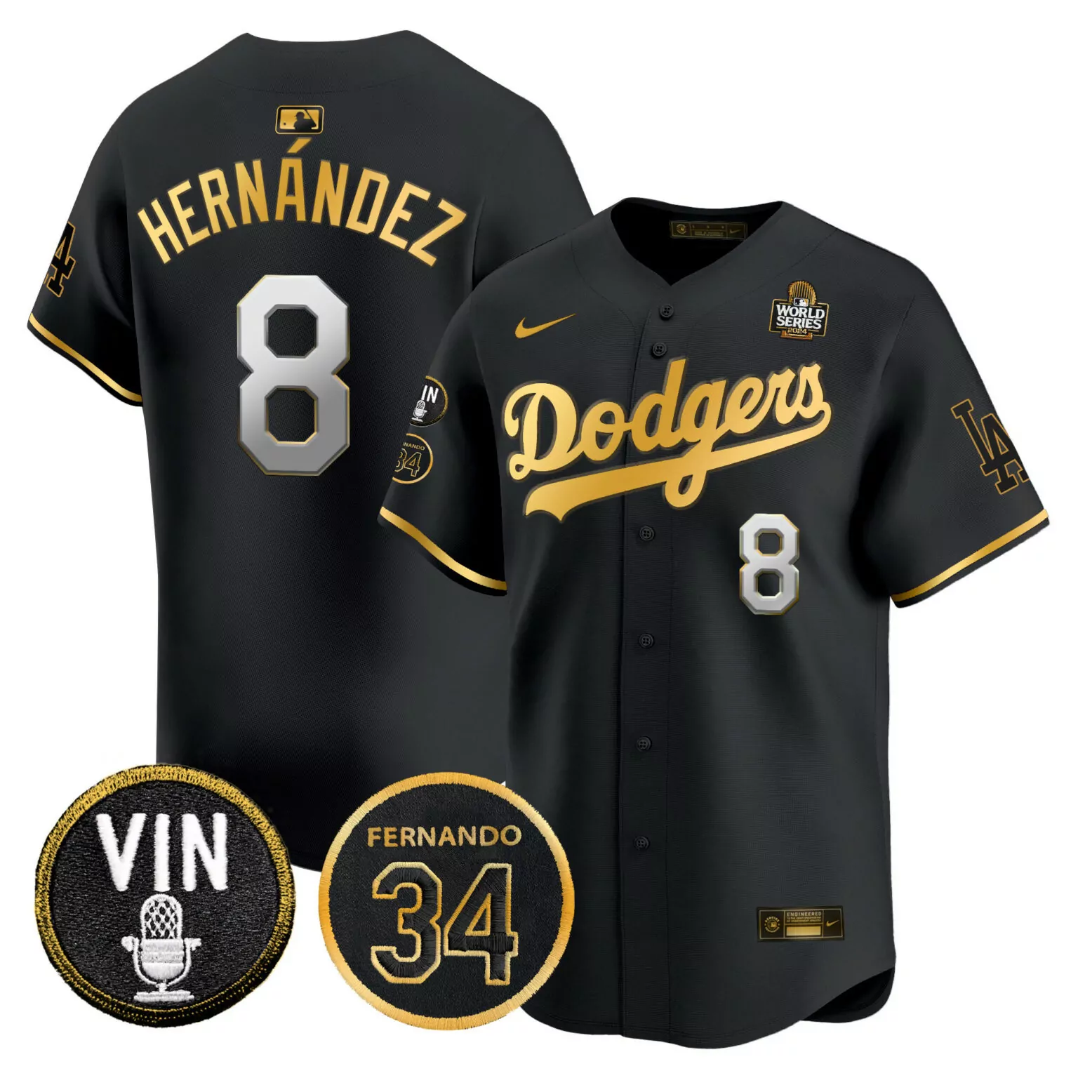 Customizable Black gold kike hernandez los angeles dodgers 2024 world series gold trim jersey v3 all stitched 5201