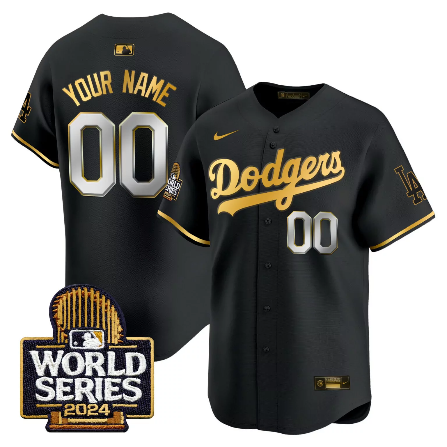 Personalized Black gold los angeles dodgers 2024 world series vapor custom jersey all stitched 8506