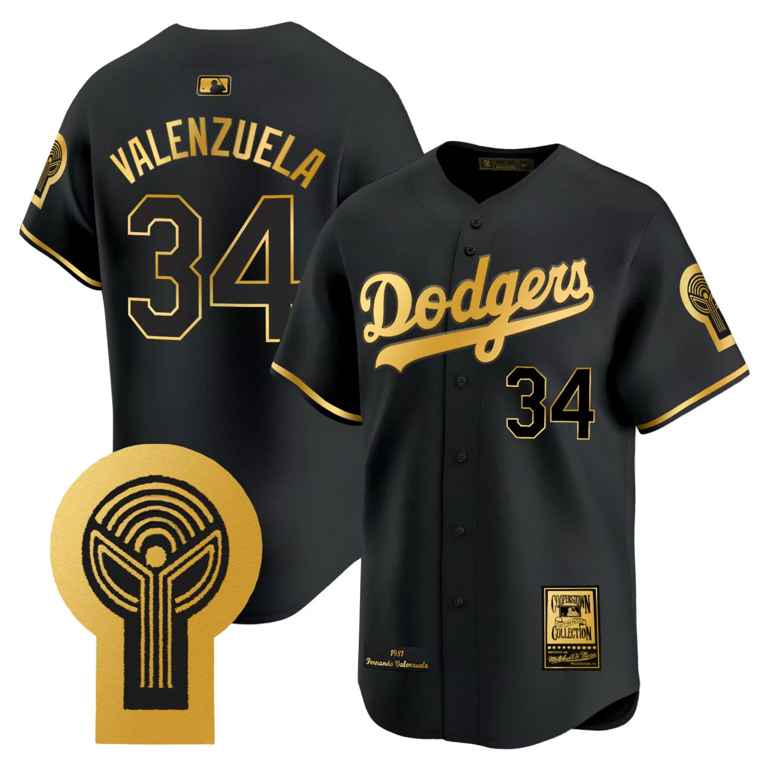 Custom Black gold los angeles dodgers fernando valenzuela 1981 cooperstown jersey all stitched 2068