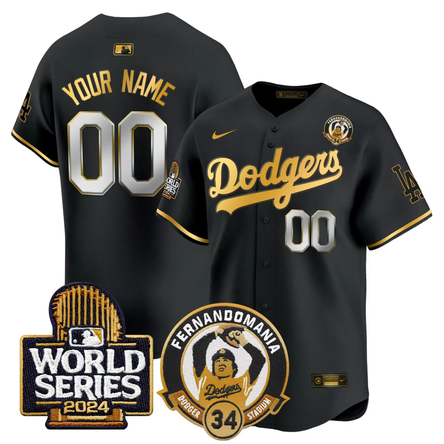 Customizable Black gold los angeles dodgers valenzuela 2024 world series patch vapor custom jersey v3 all stitched 2151