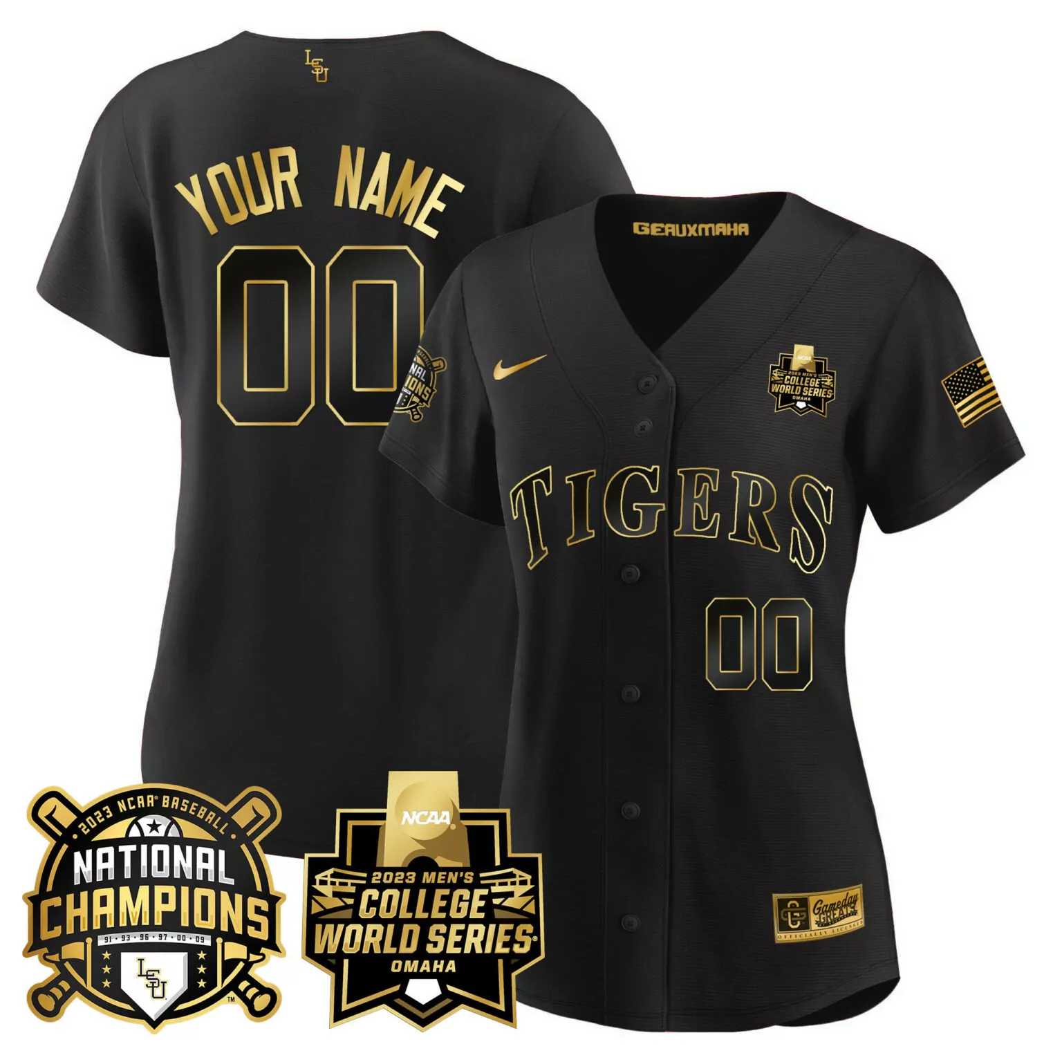 Personalized Black gold lsu tigers 2023 national champions gold cool custom jersey v3 all stitched 2016
