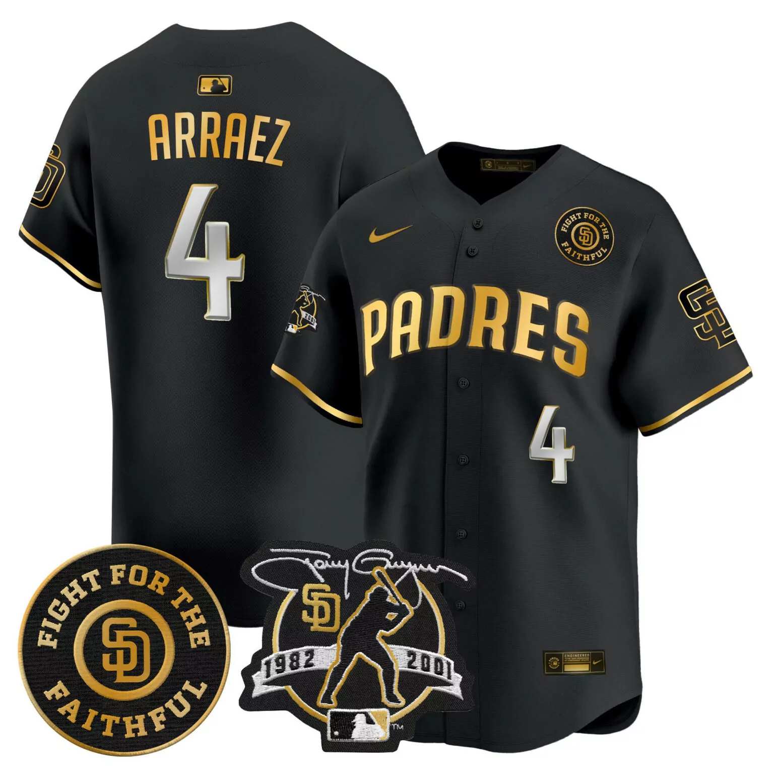 Custom Black gold luis arraez san diego padres tony gwynn faithful patch jersey all stitched 6715